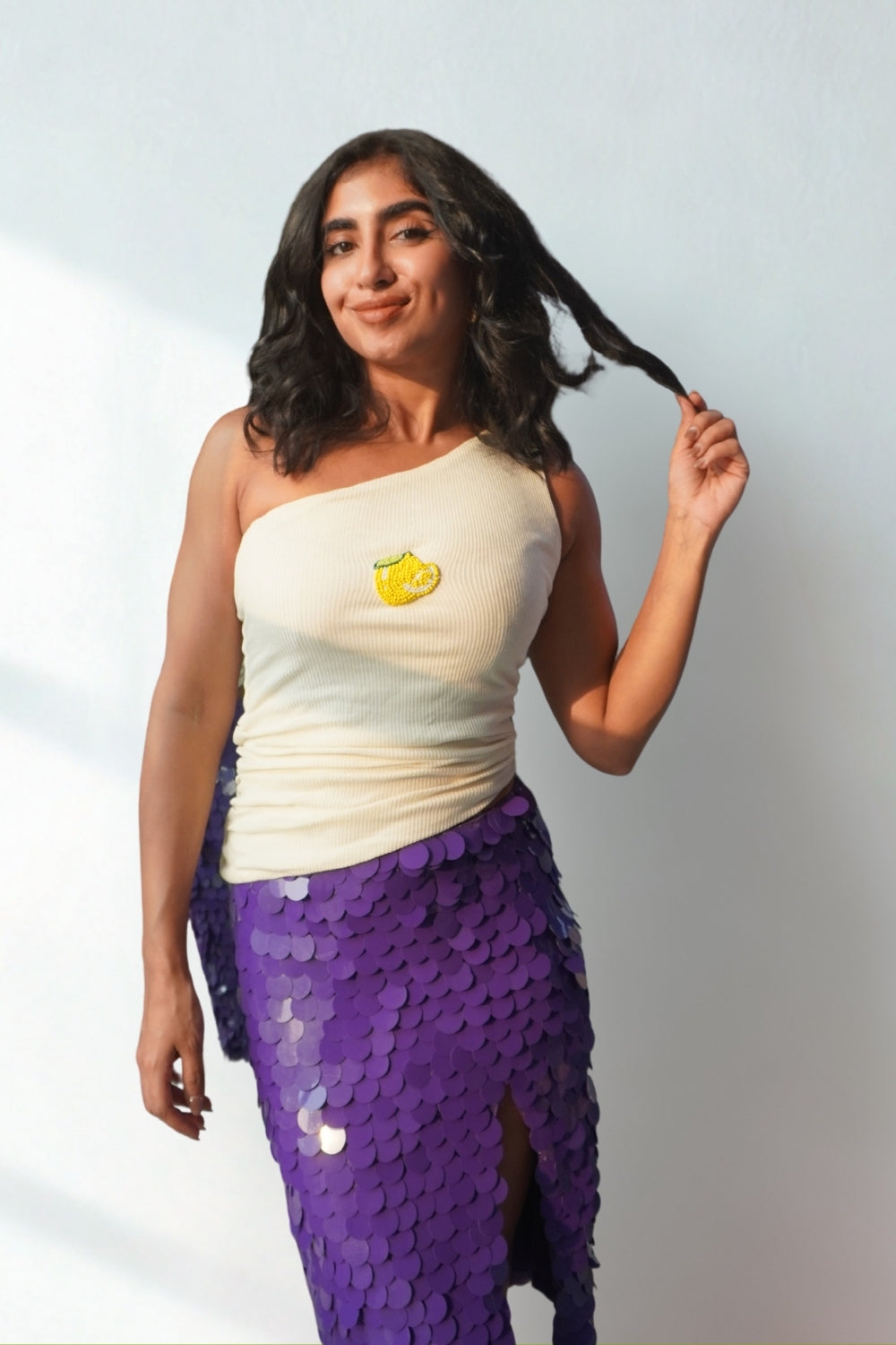 Lea X KYT White One-Shoulder Ribbed Top