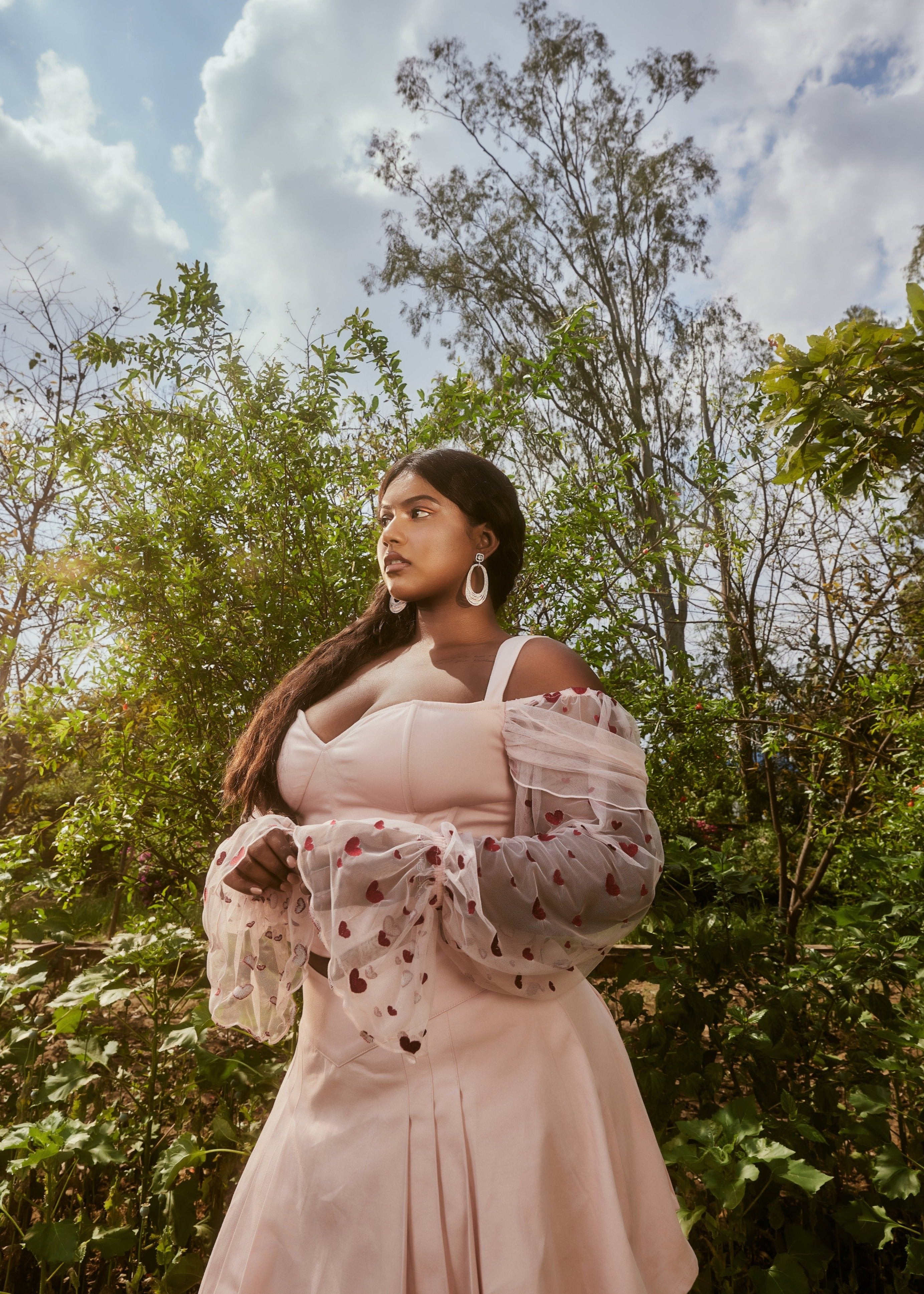 Ashlyn Blush Heart Embroidered Corset & Skirt Set featuring a blush corset with heart embroidery and a matching skirt