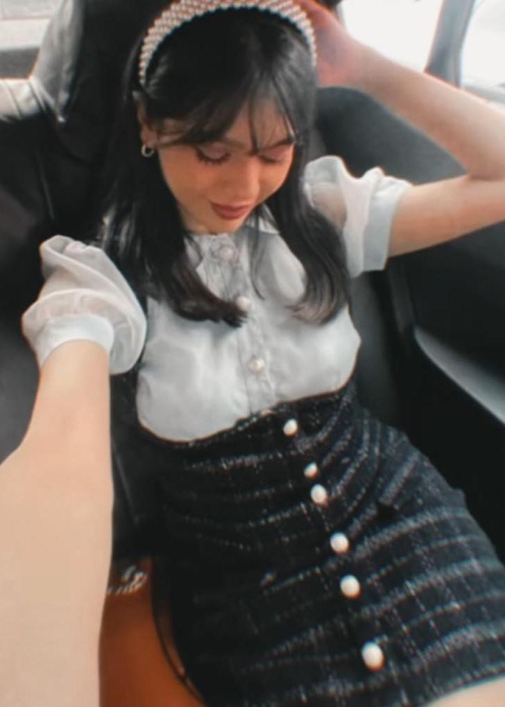 Chic Barbara Blue Tweed Pinafore Dress and Organza Shirt Set with Classic Elegance