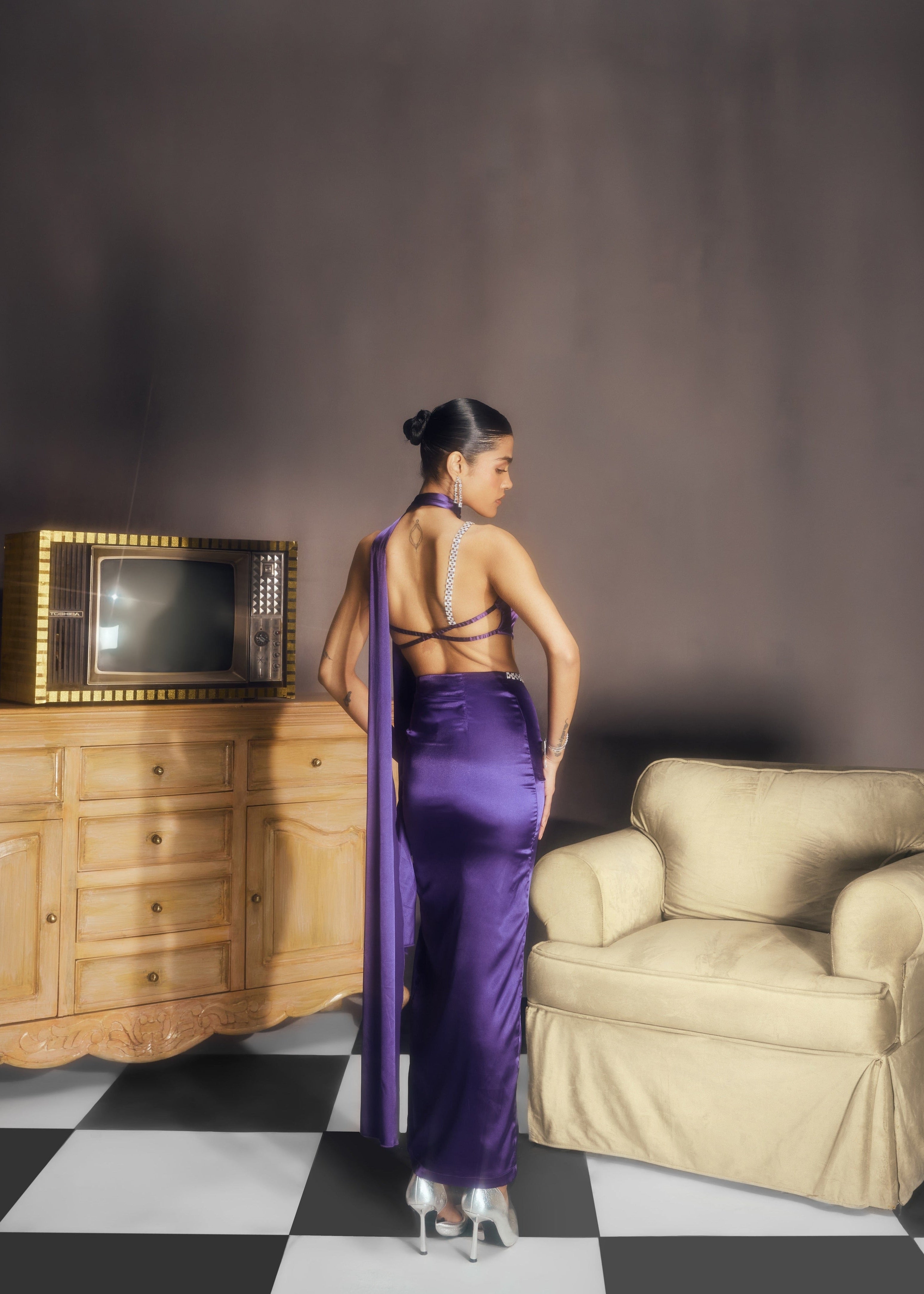 Cheyenne Violet Satin Rhinestone Coord Set