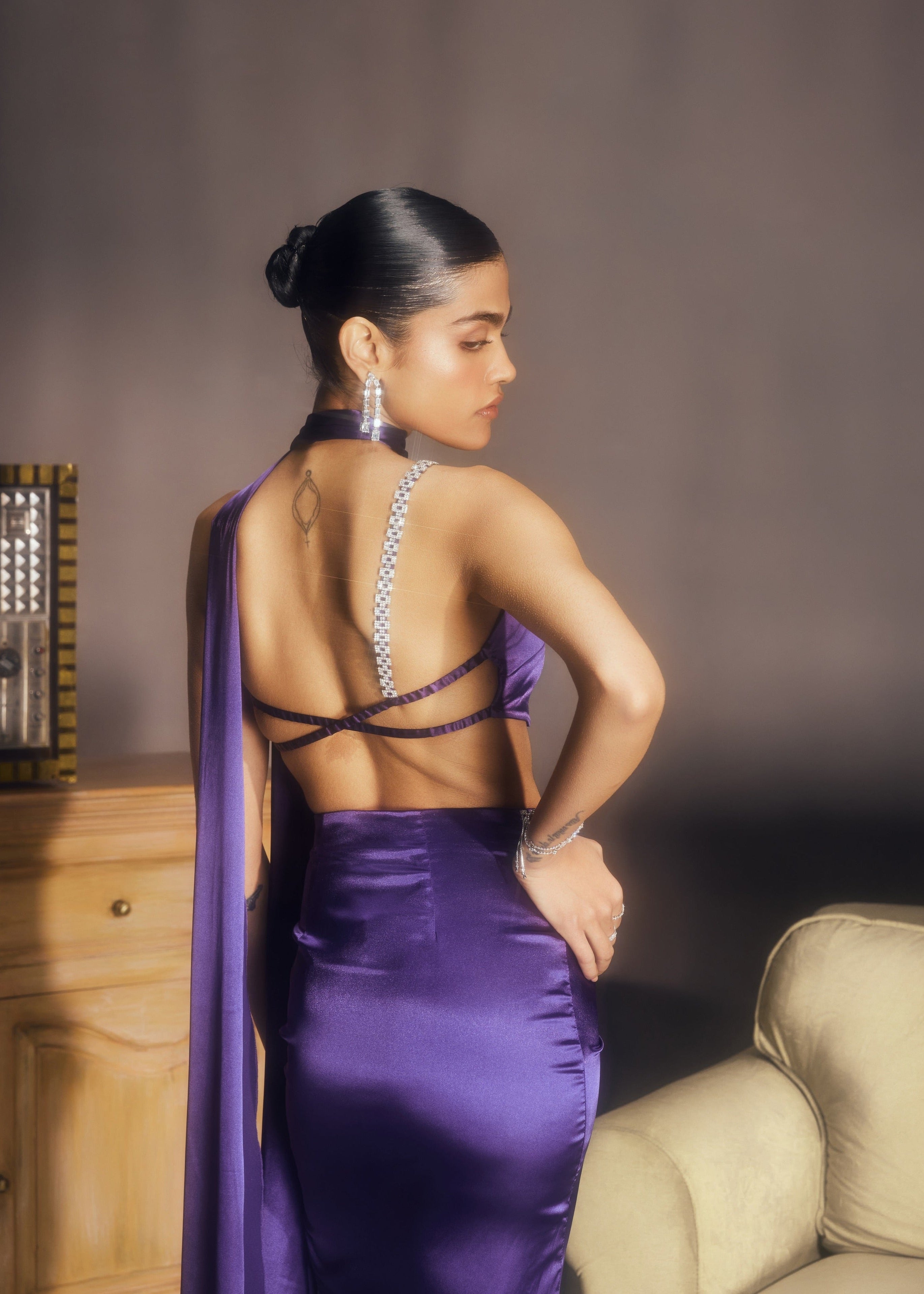 Cheyenne Violet Satin Rhinestone Coord Set