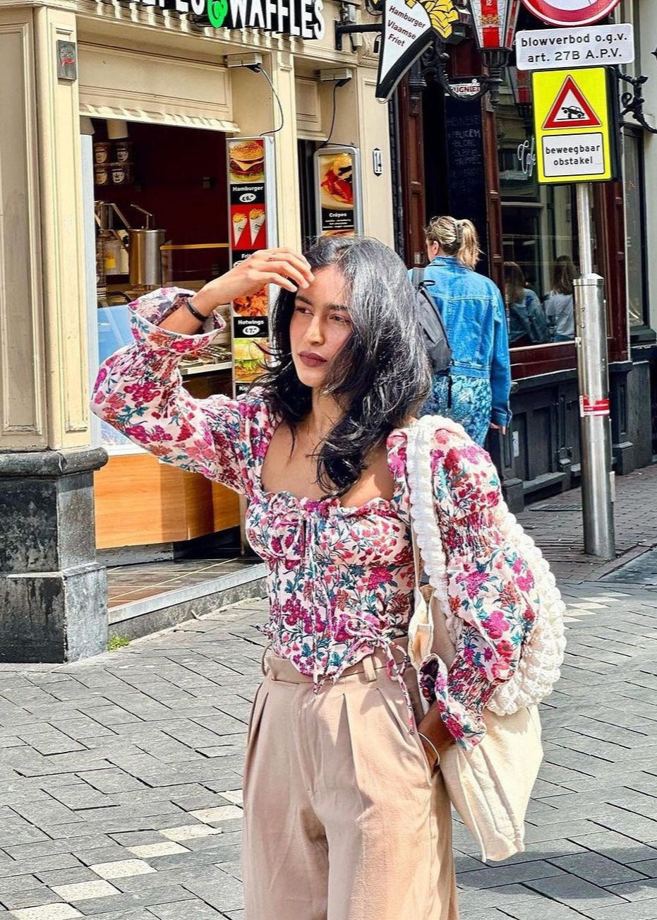 Dianna Embroidered Puff Sleeve Corset Top with intricate embroidery and stylish puff sleeves