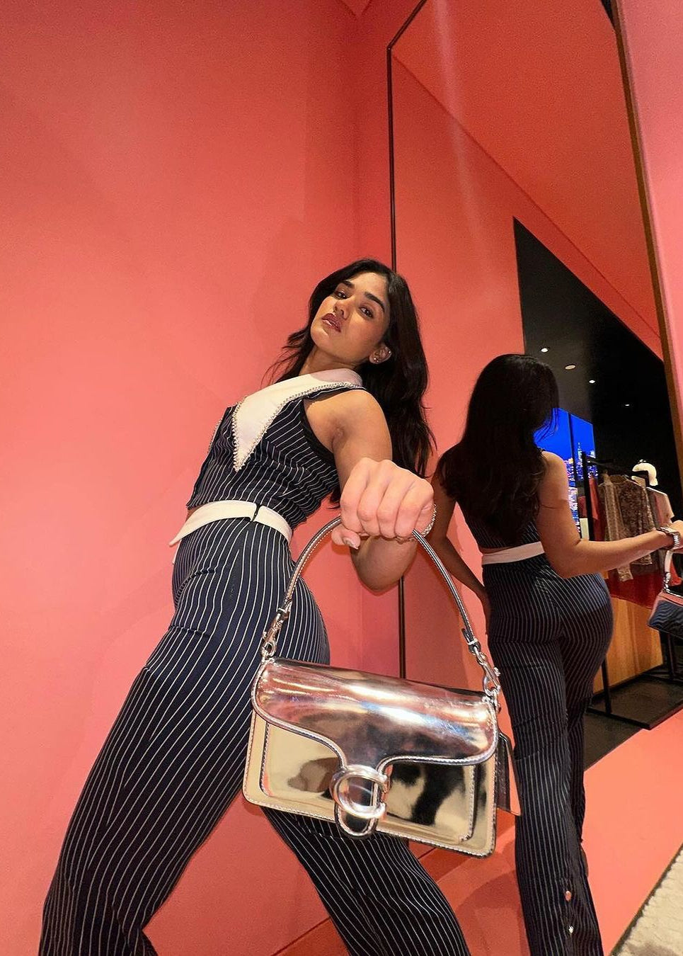 Stylish Dorothy Navy Pinstripe Embellished Coord Set with Modern Flair