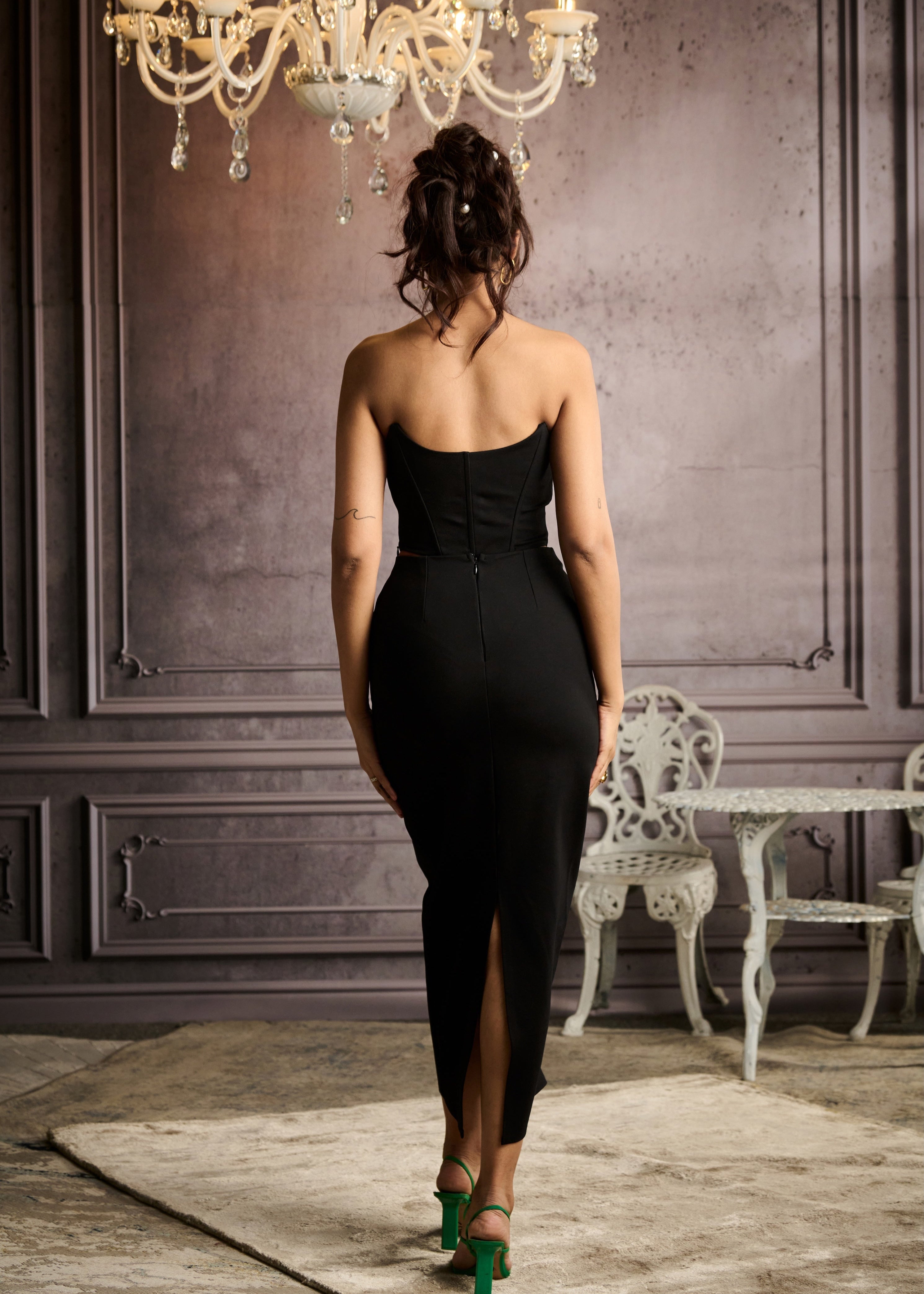 Elizabeth Black Crystal Hand-Embellished Midaxi Skirt