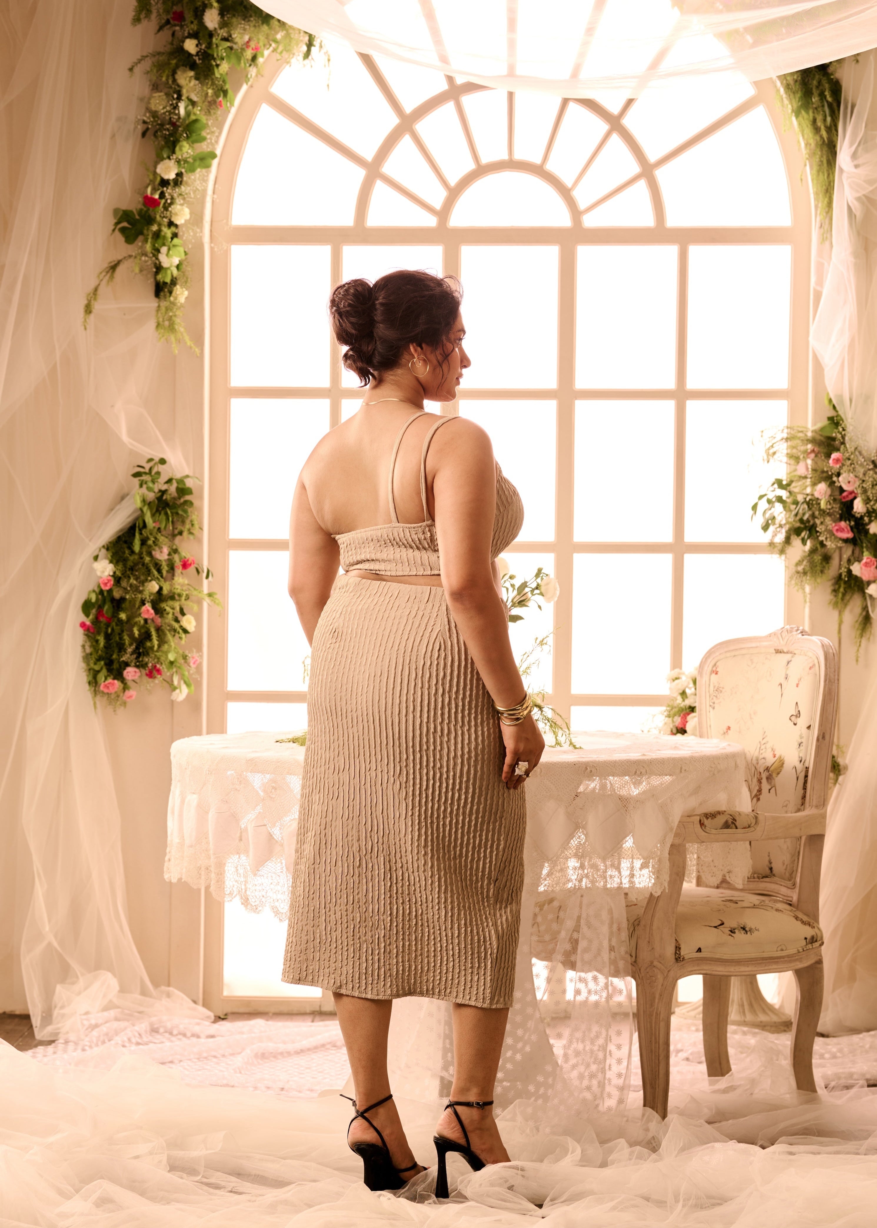 Euphemie Beige Textured Knit Embellished Coord Set