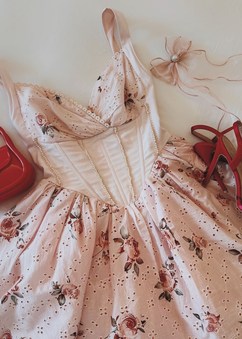 Felicia Baby Pink Corset Puff Mini Dress