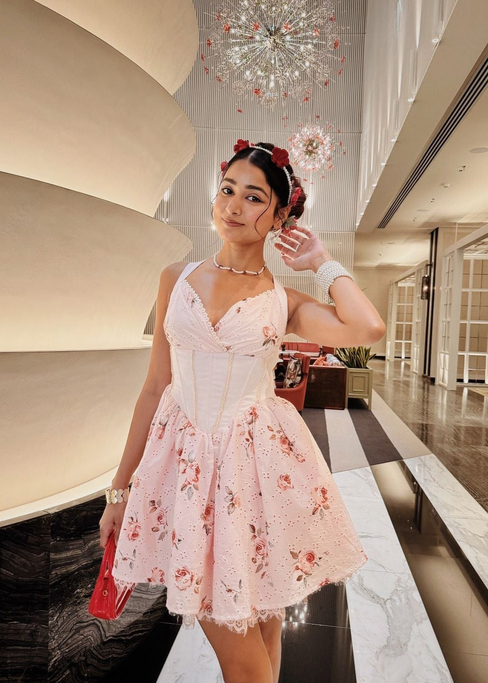 Felicia Baby Pink Corset Puff Mini Dress