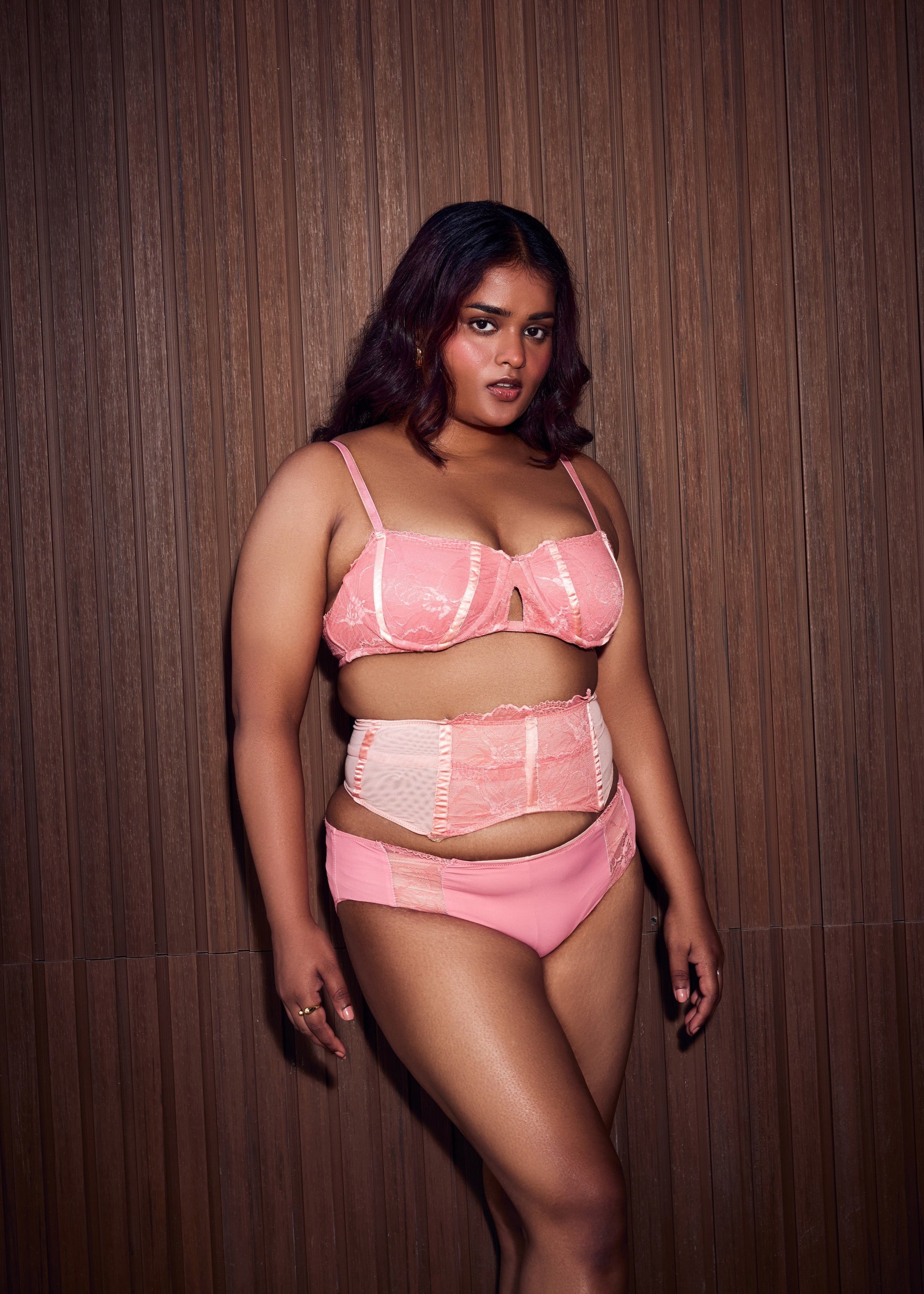 "Delicate Finley Lace Baby Pink Panty Brief with Intricate Detailing."