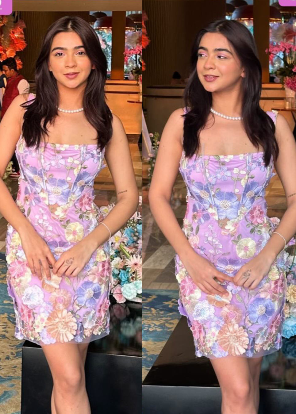 A beautiful Flor Lavender 3-D Flower Embroidered Corset Dress adorned with delicate floral details, ideal for an elegant and feminine appearance.