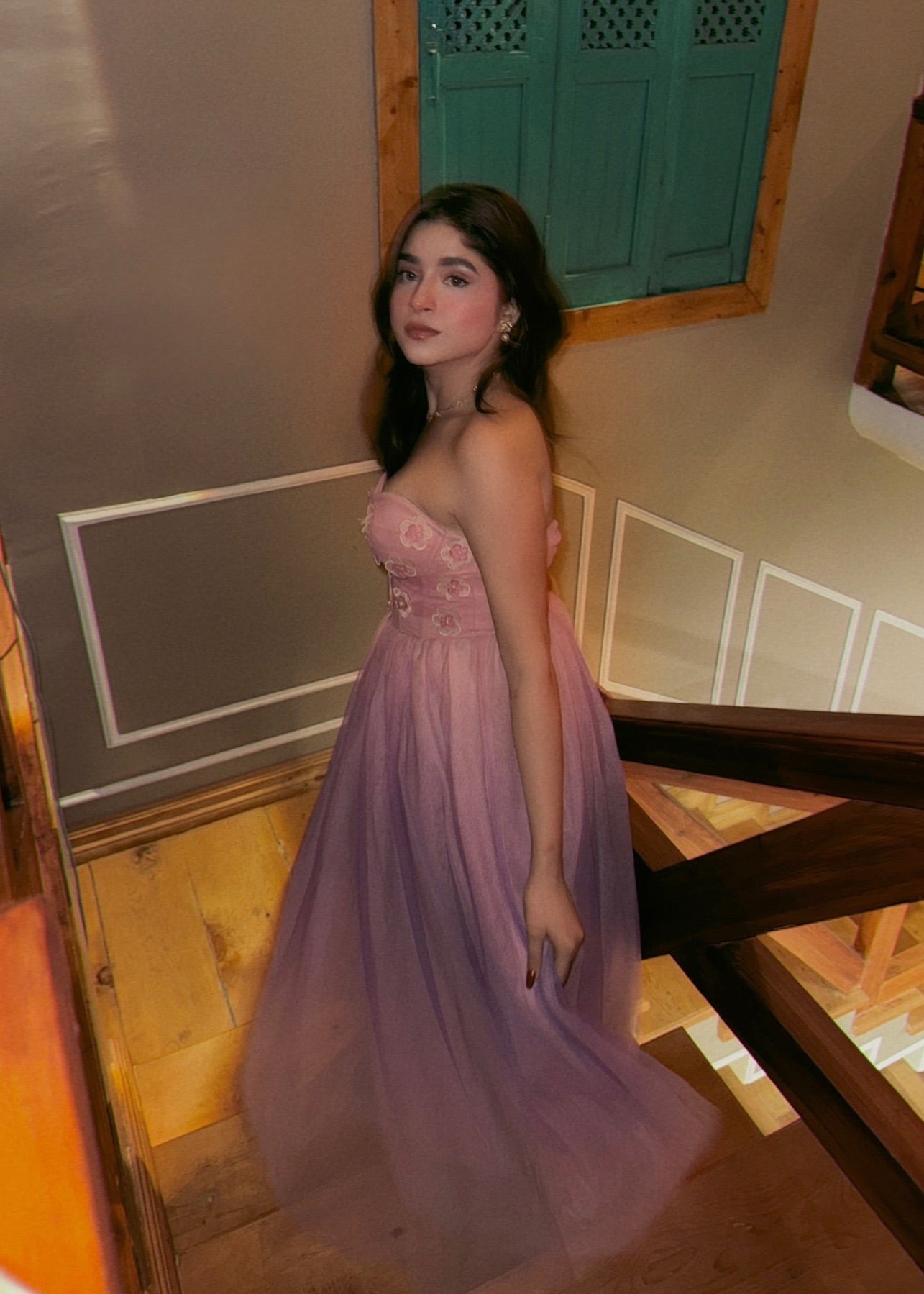 Samantha 3D Flower Embroidered Pink Ombre Dress CL