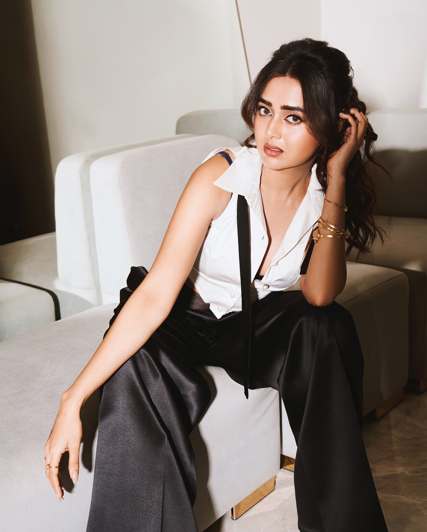 Maddie White Tuxedo Shirt with Open-Tie