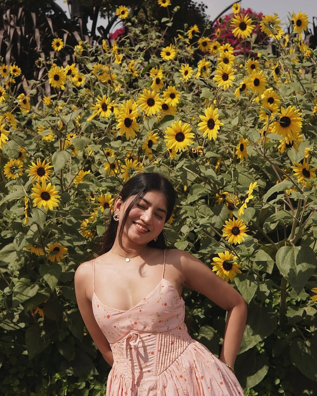 Brynlee Baby Pink Floral Printed Corset Midi Dress