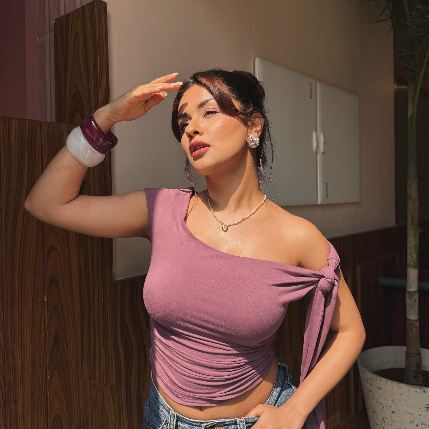 Lumi Mauve One-Shoulder Top