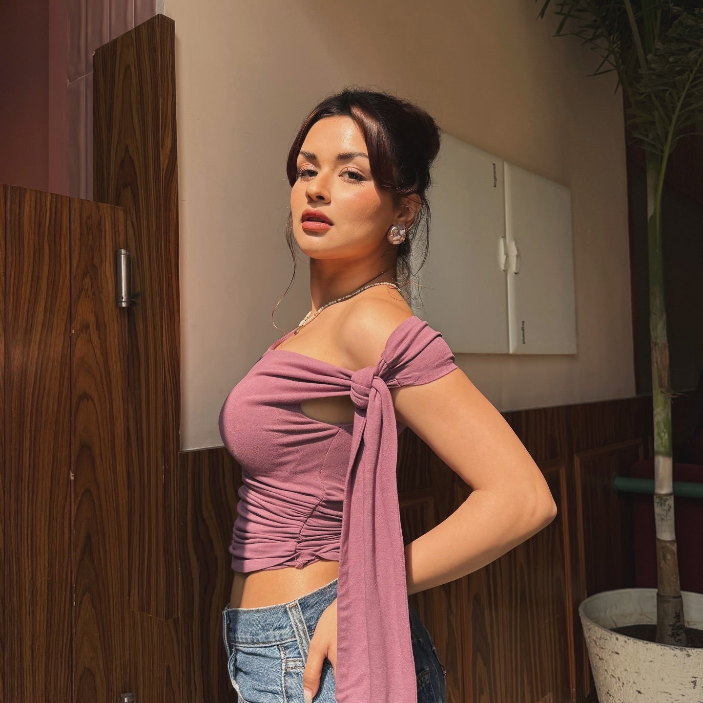 Lumi Mauve One-Shoulder Top