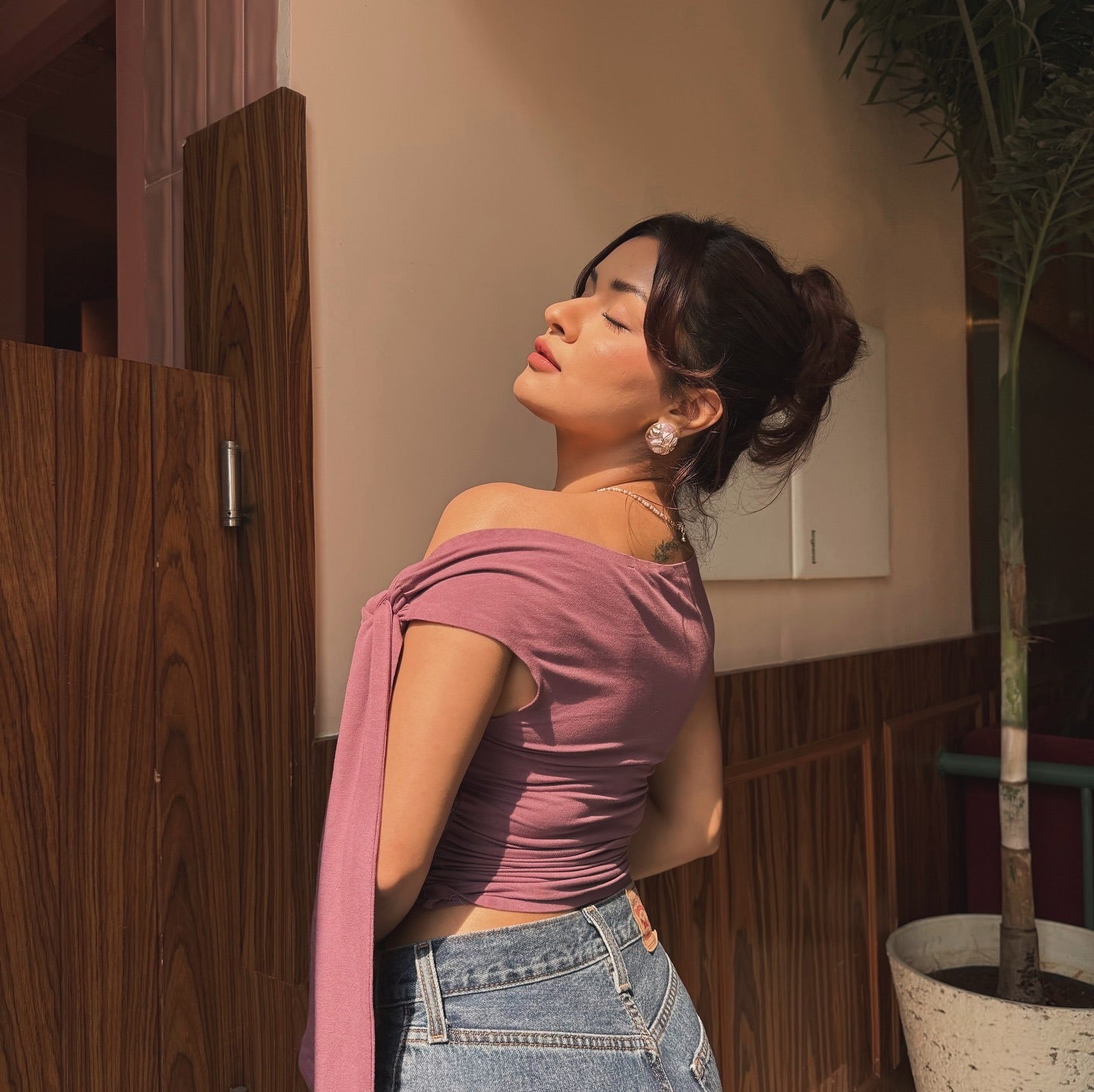 Lumi Mauve One-Shoulder Top