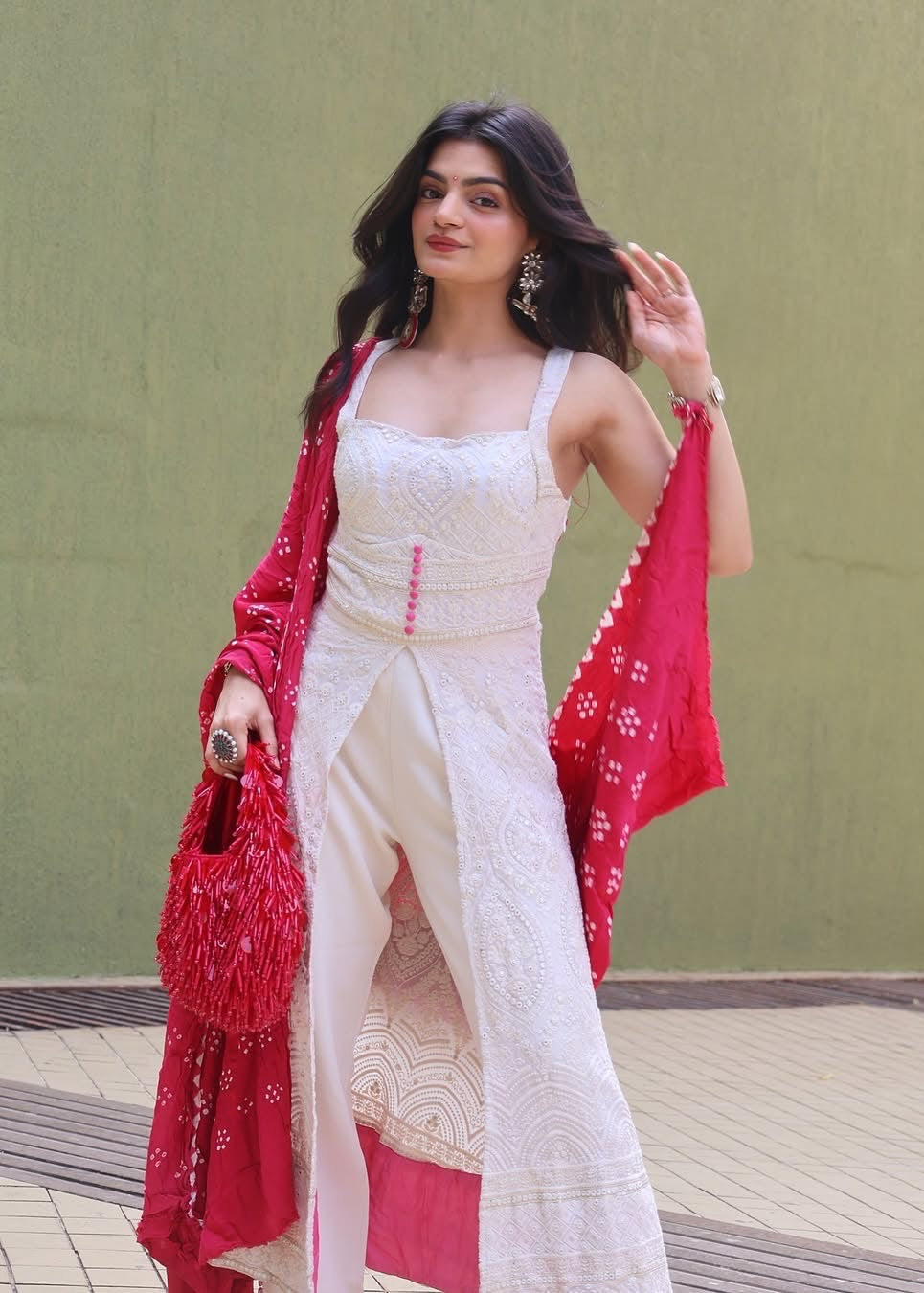 Falak White Embroidered Georgette Anarkali Suit Set