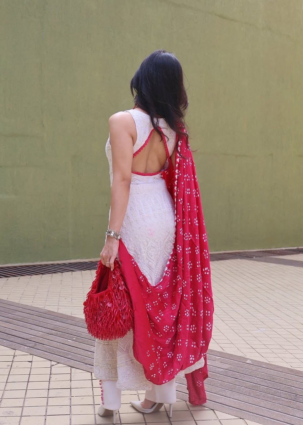 Falak White Embroidered Georgette Anarkali Suit Set