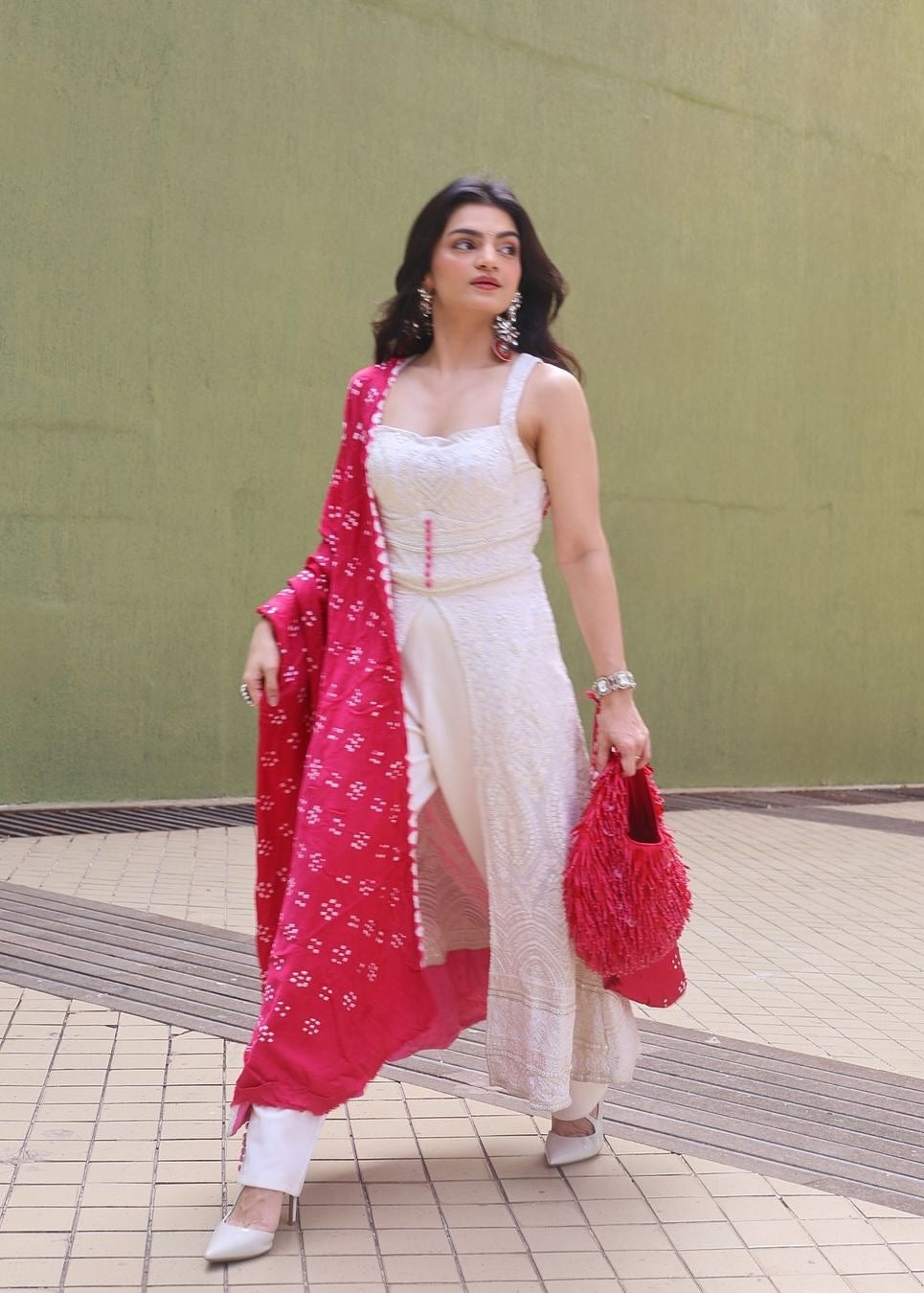 Falak White Embroidered Georgette Anarkali Suit Set