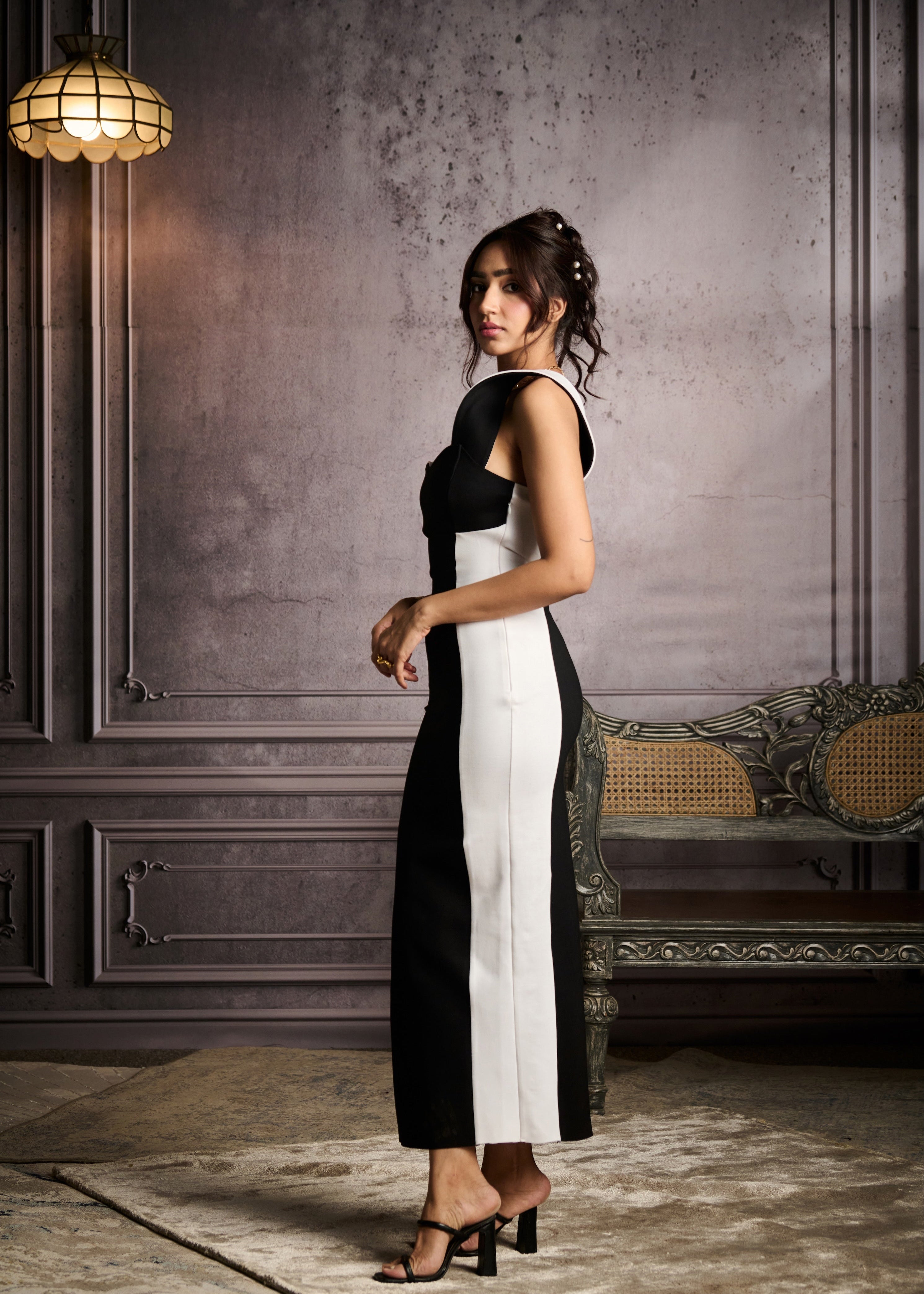 Janet Black Color-Block Structured Sleeve Maxi Dress