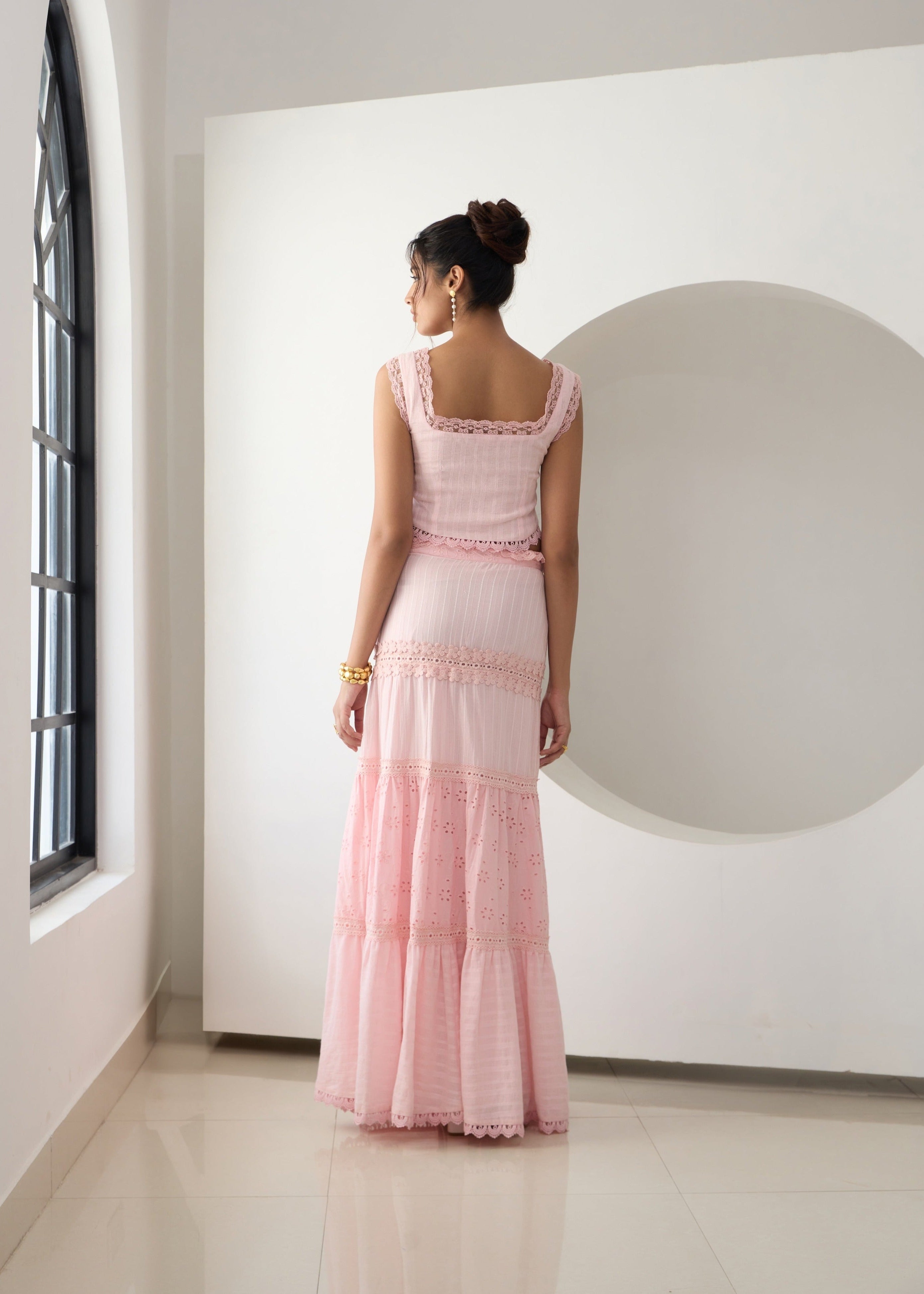 Journee Pink Embroidered Cotton Top and Skirt Set featuring intricate embroidery and a matching two-piece design