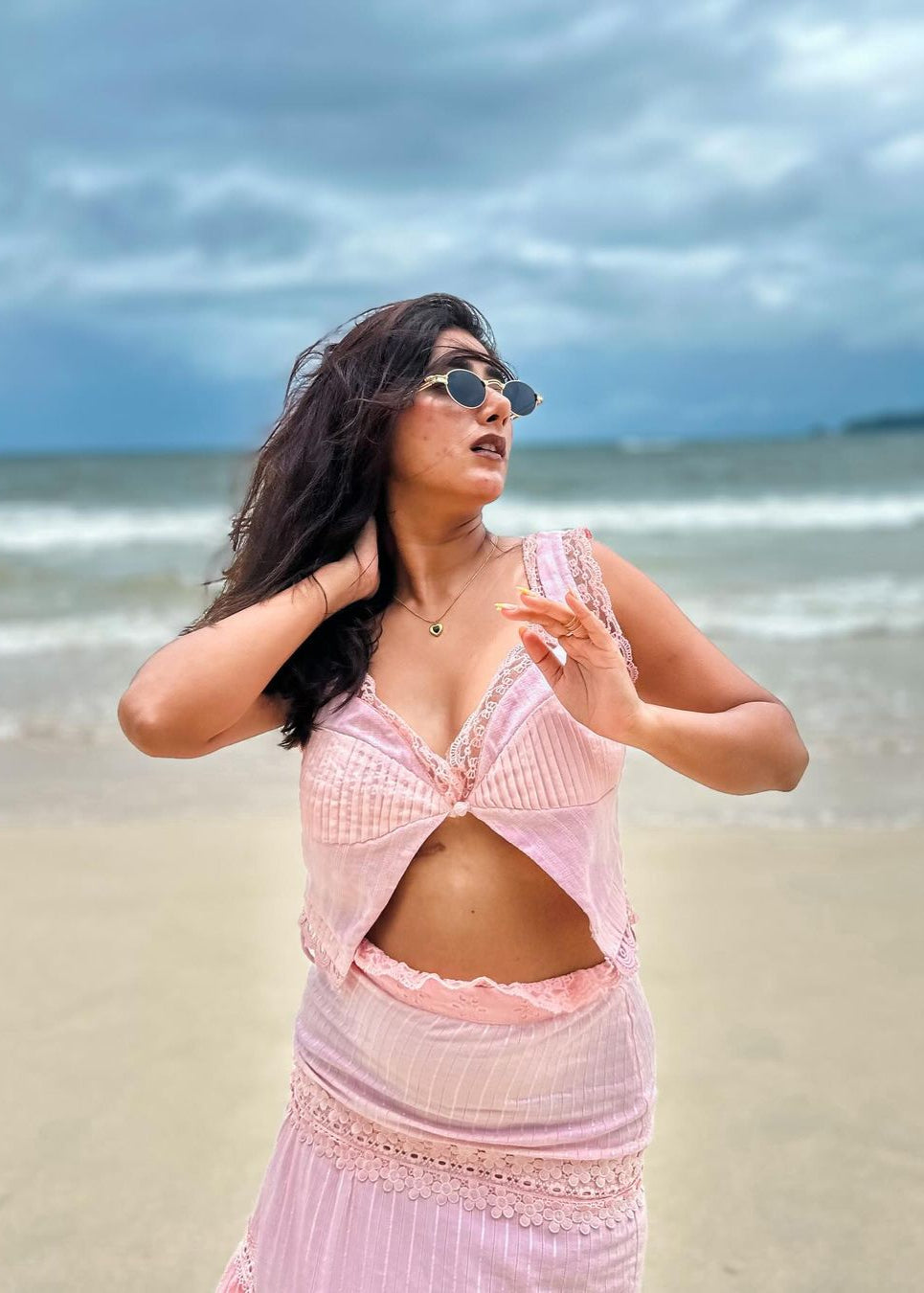 Journee Pink Embroidered Cotton Top and Skirt Set