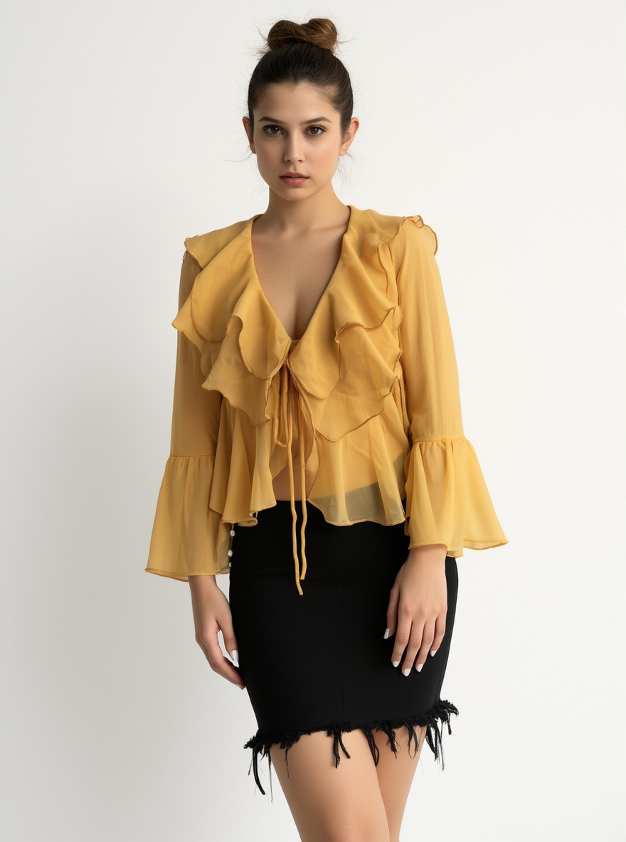 Briar Yellow Georgette Ruffled Boho Blouse