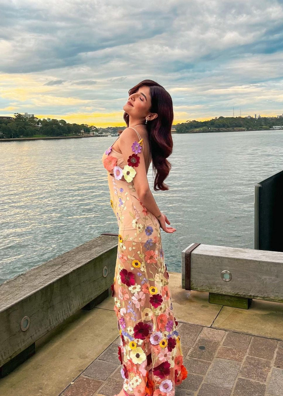 Katrina nude gown featuring intricate 3-D flower embroidery for a delicate and elegant look