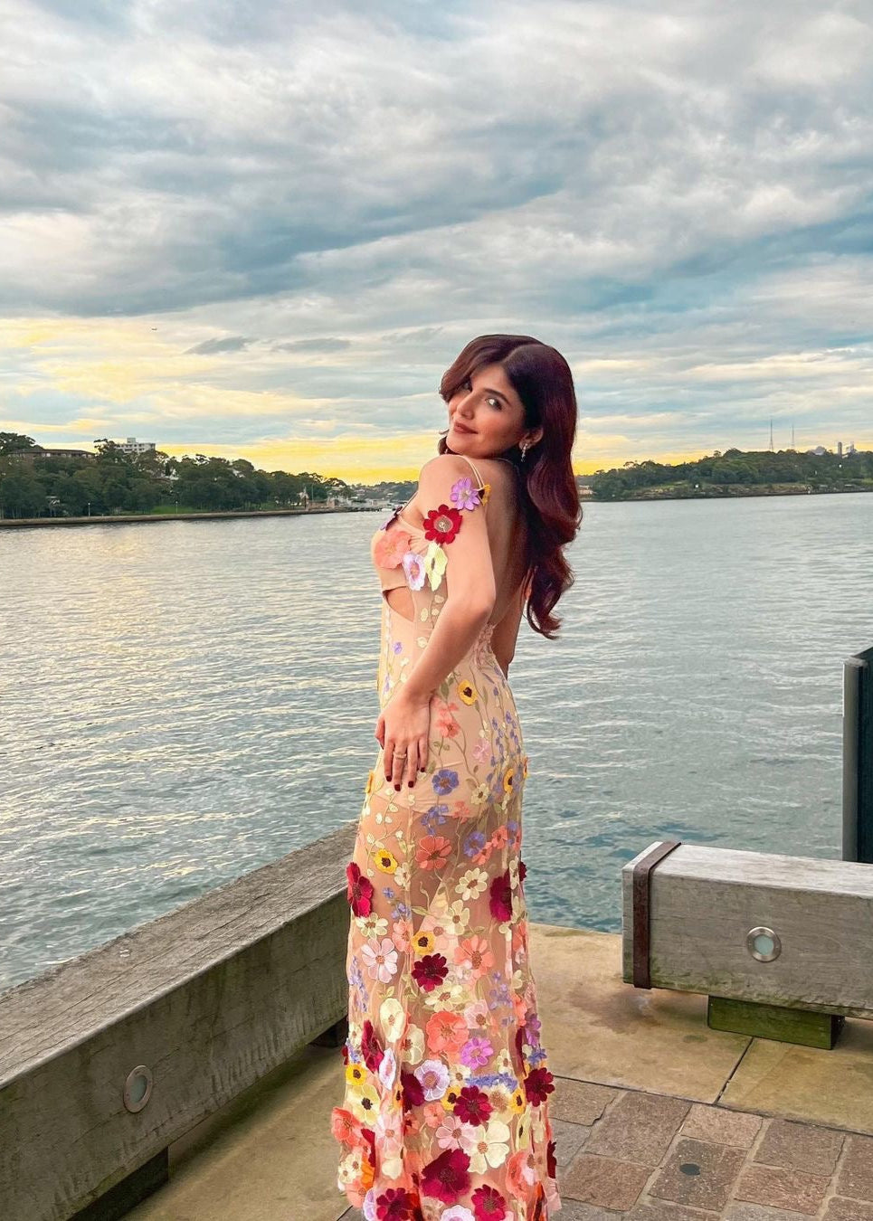 Katrina nude gown featuring intricate 3-D flower embroidery for a delicate and elegant look