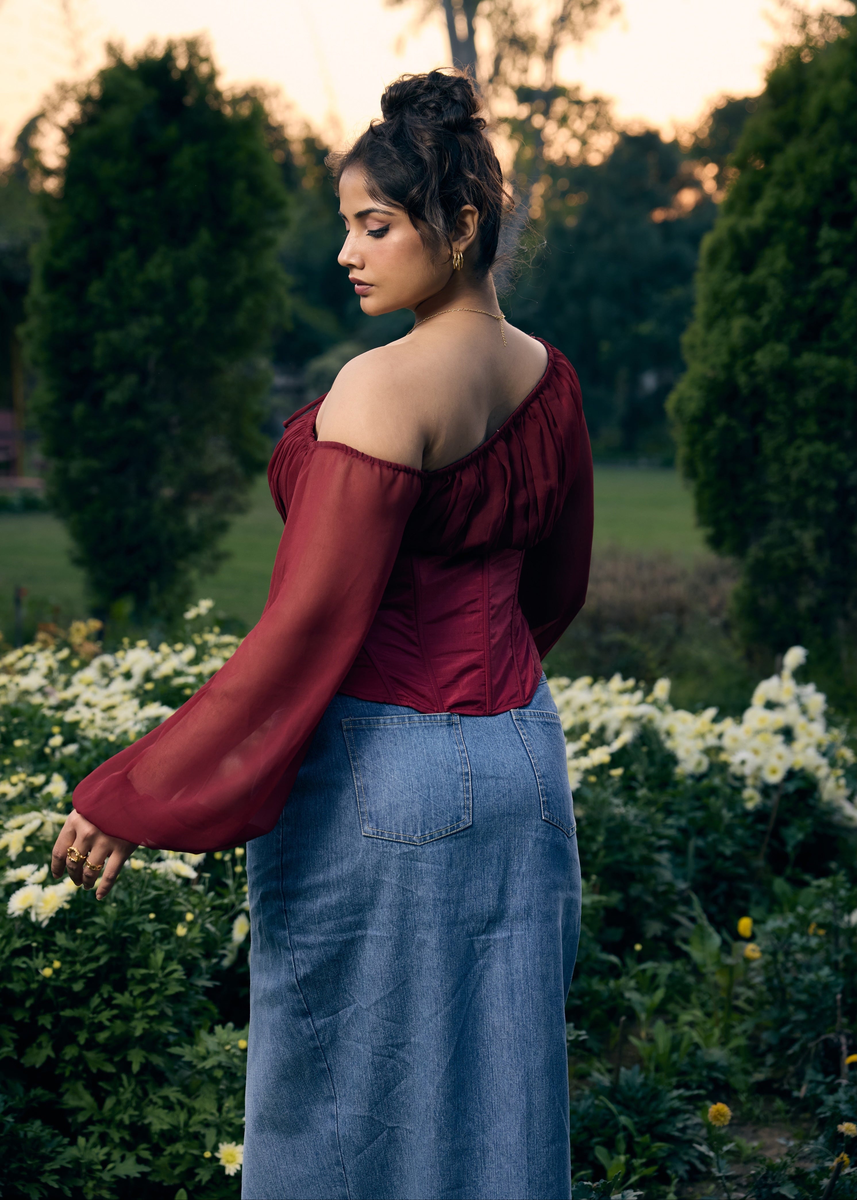 Tara Red Drop Shoulder Corset Top