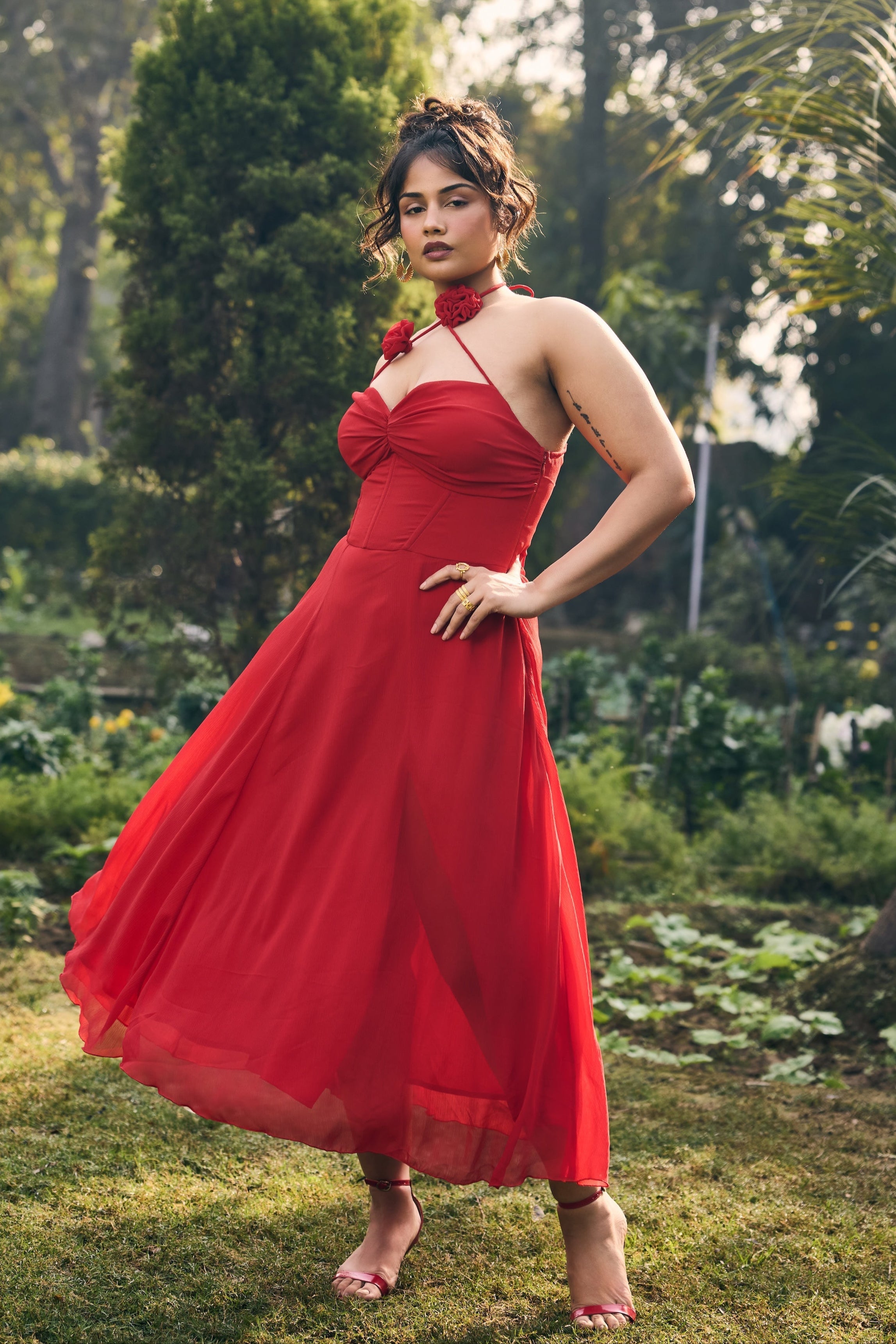 Ingrid Red A-Line Midaxi Dress