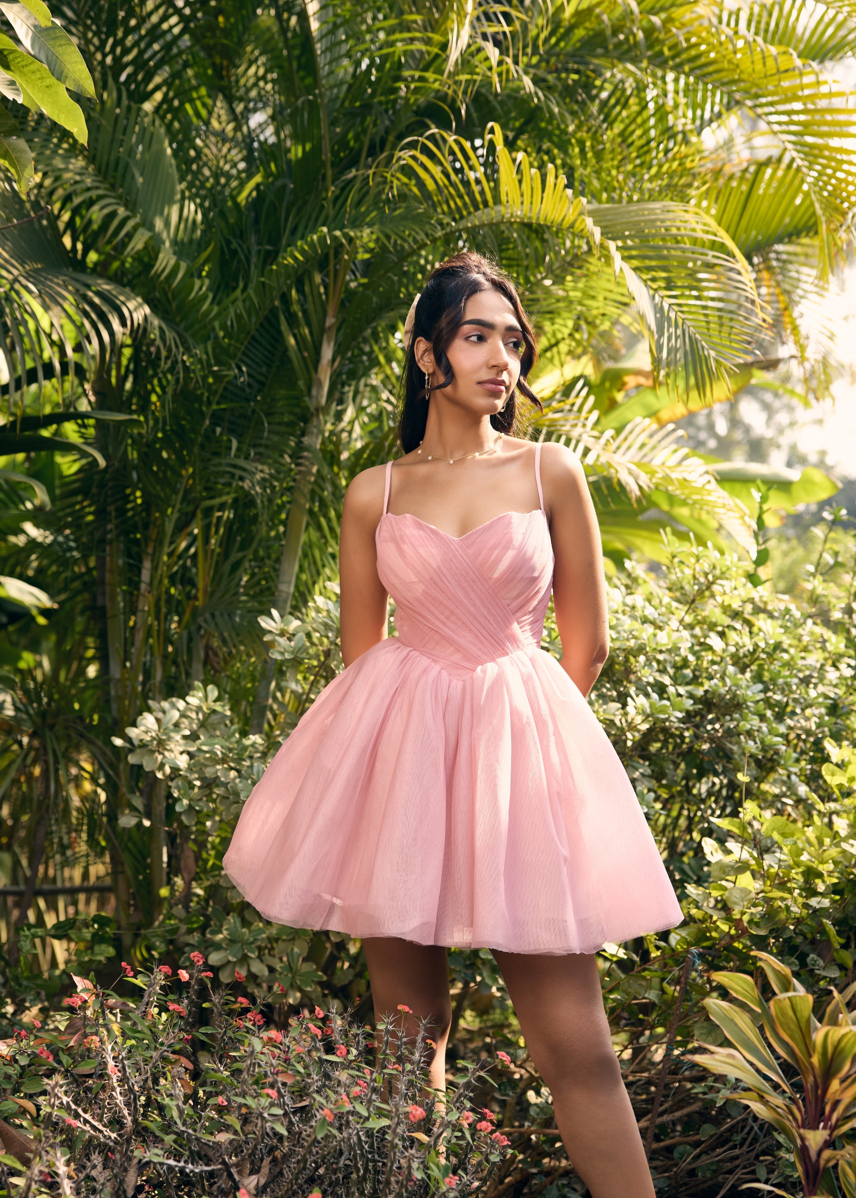 Becca Baby Pink Mesh Mini Dress