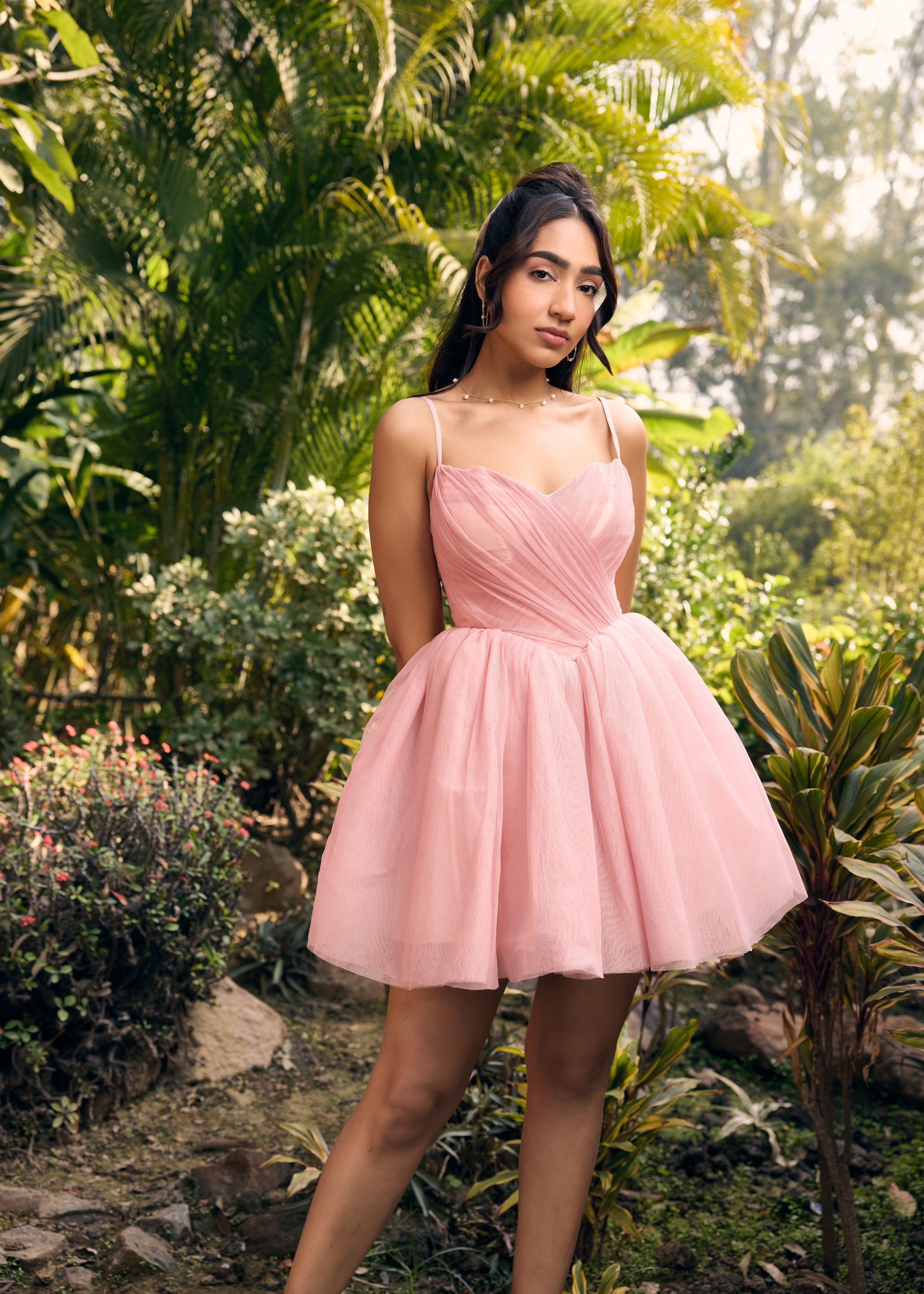 Becca Baby Pink Mesh Mini Dress