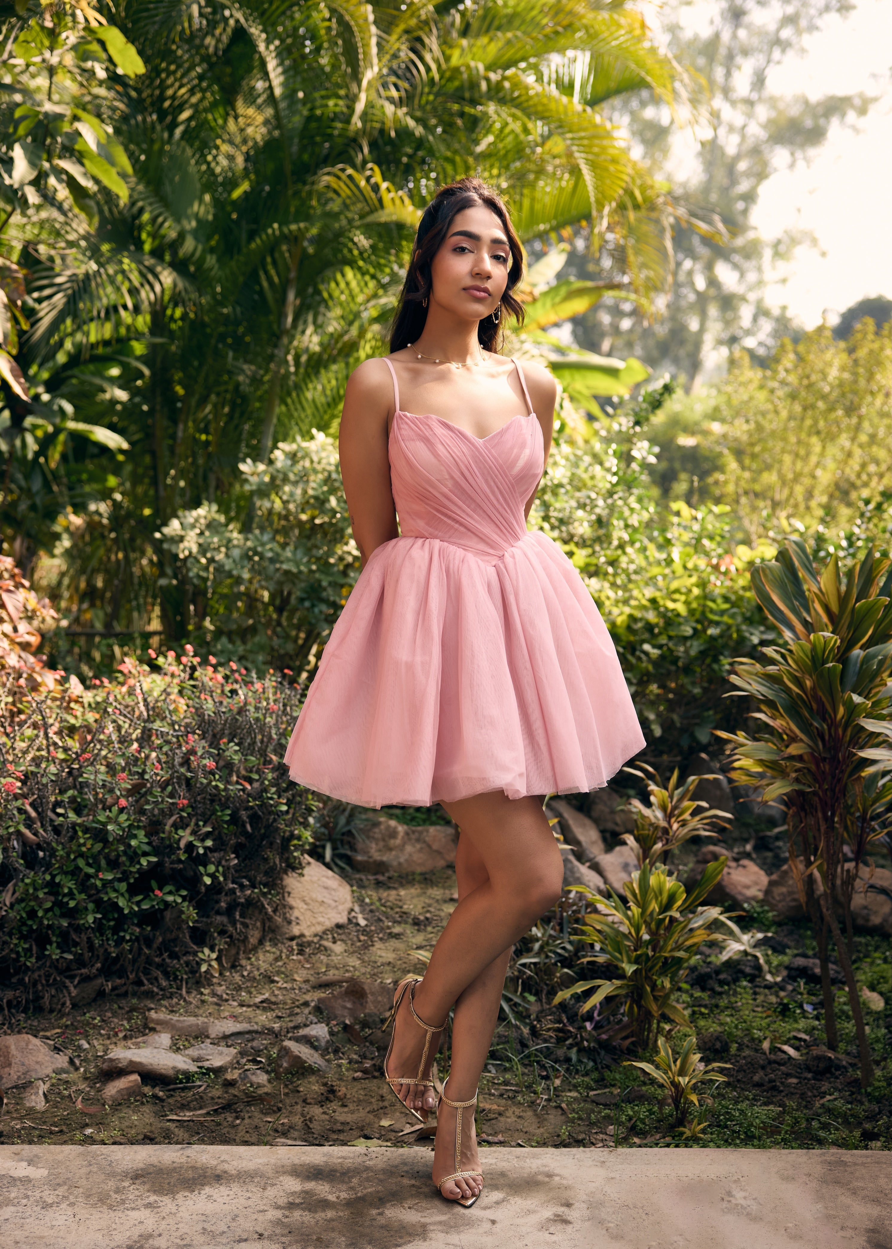 Becca Baby Pink Mesh Mini Dress