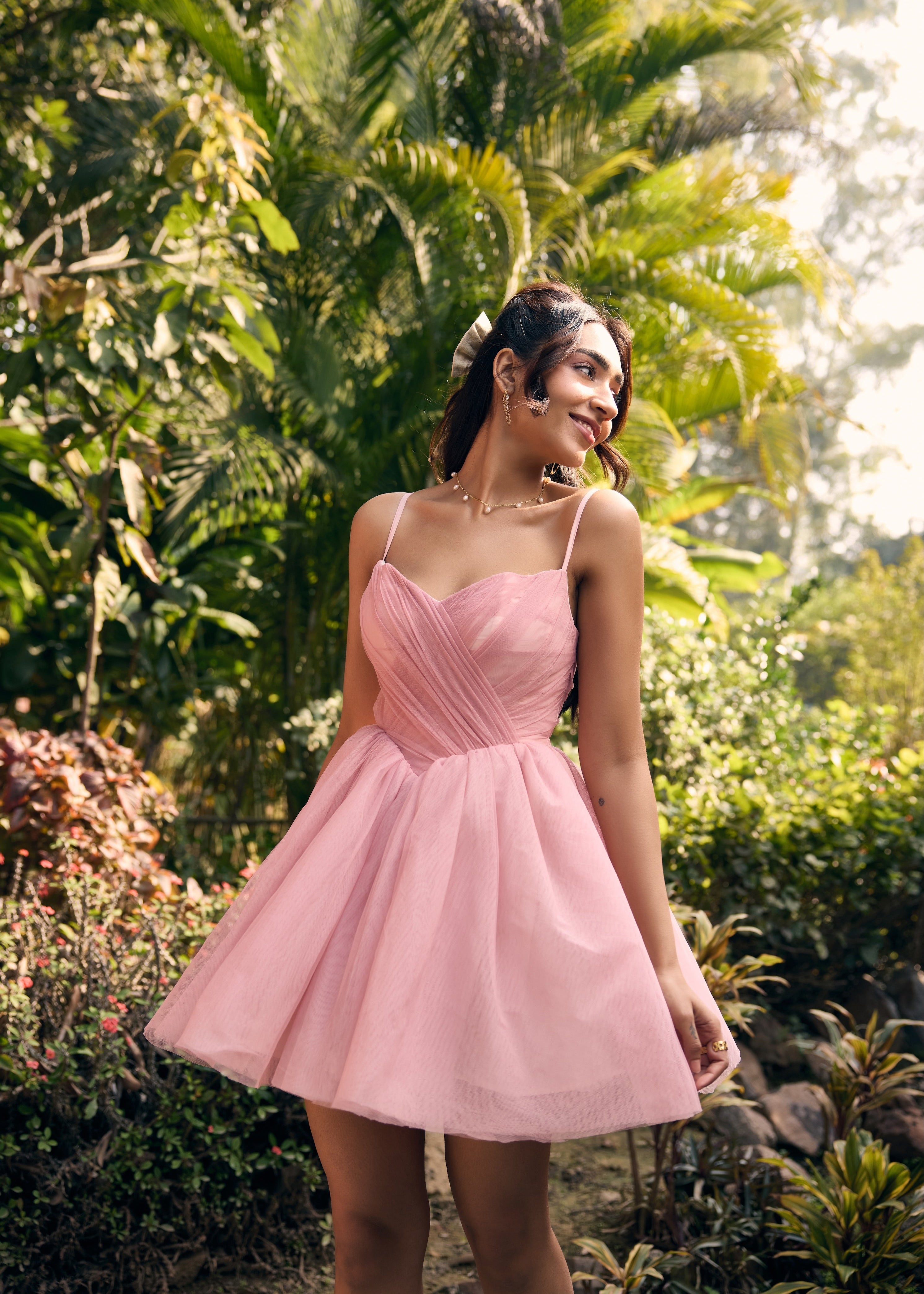 Becca Baby Pink Mesh Mini Dress