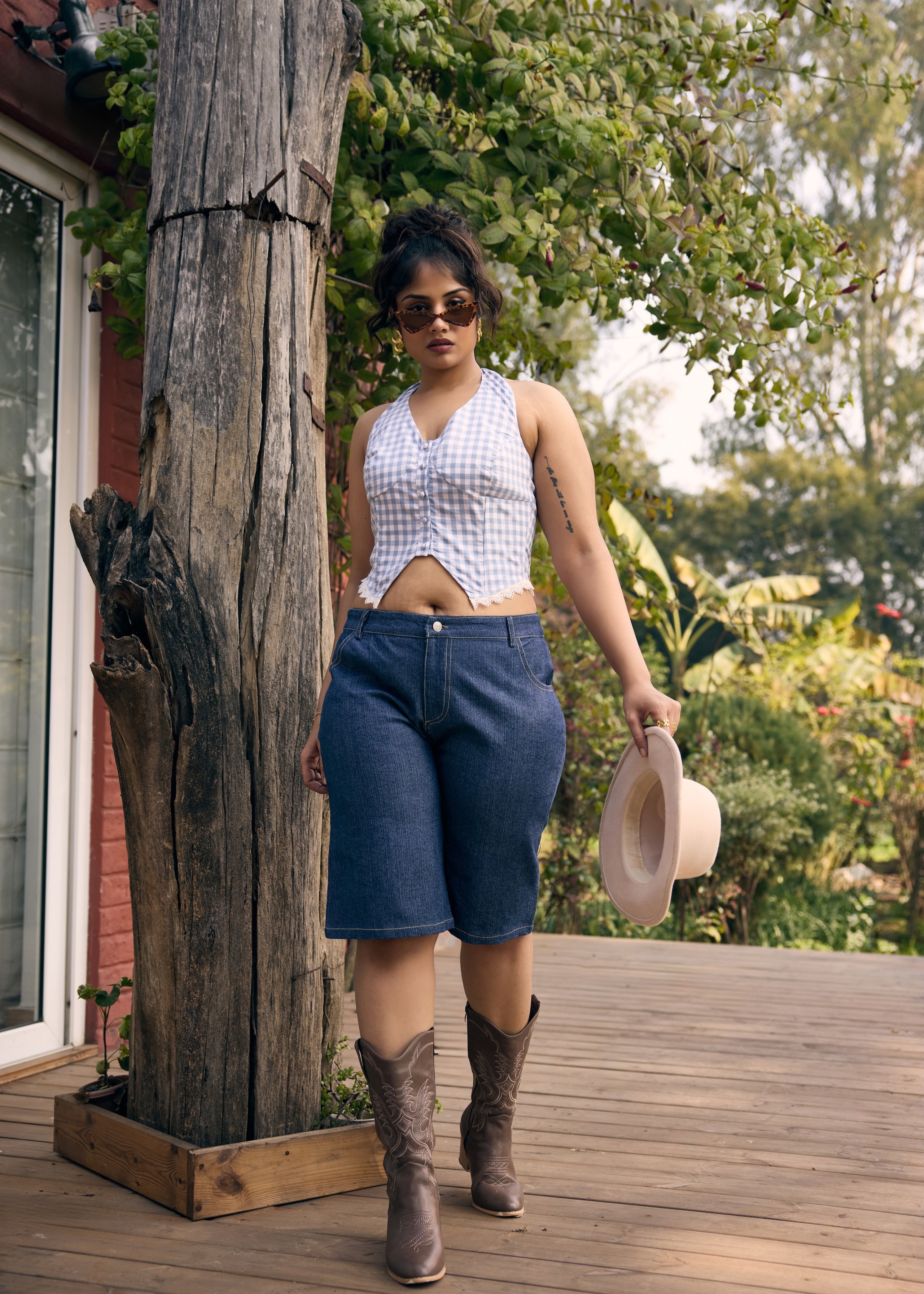 Delia Blue and White Gingham Corset Waistcoat