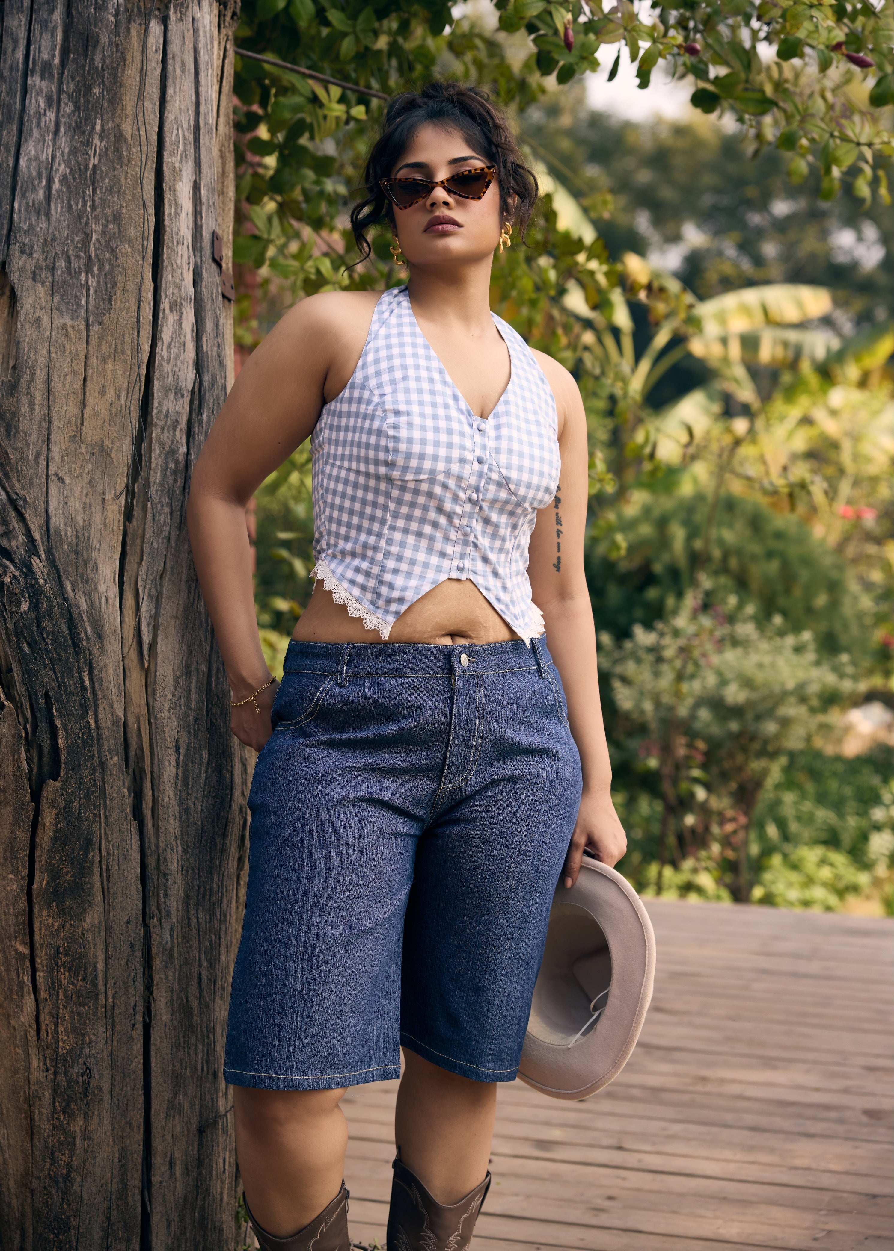 Delia Blue and White Gingham Corset Waistcoat