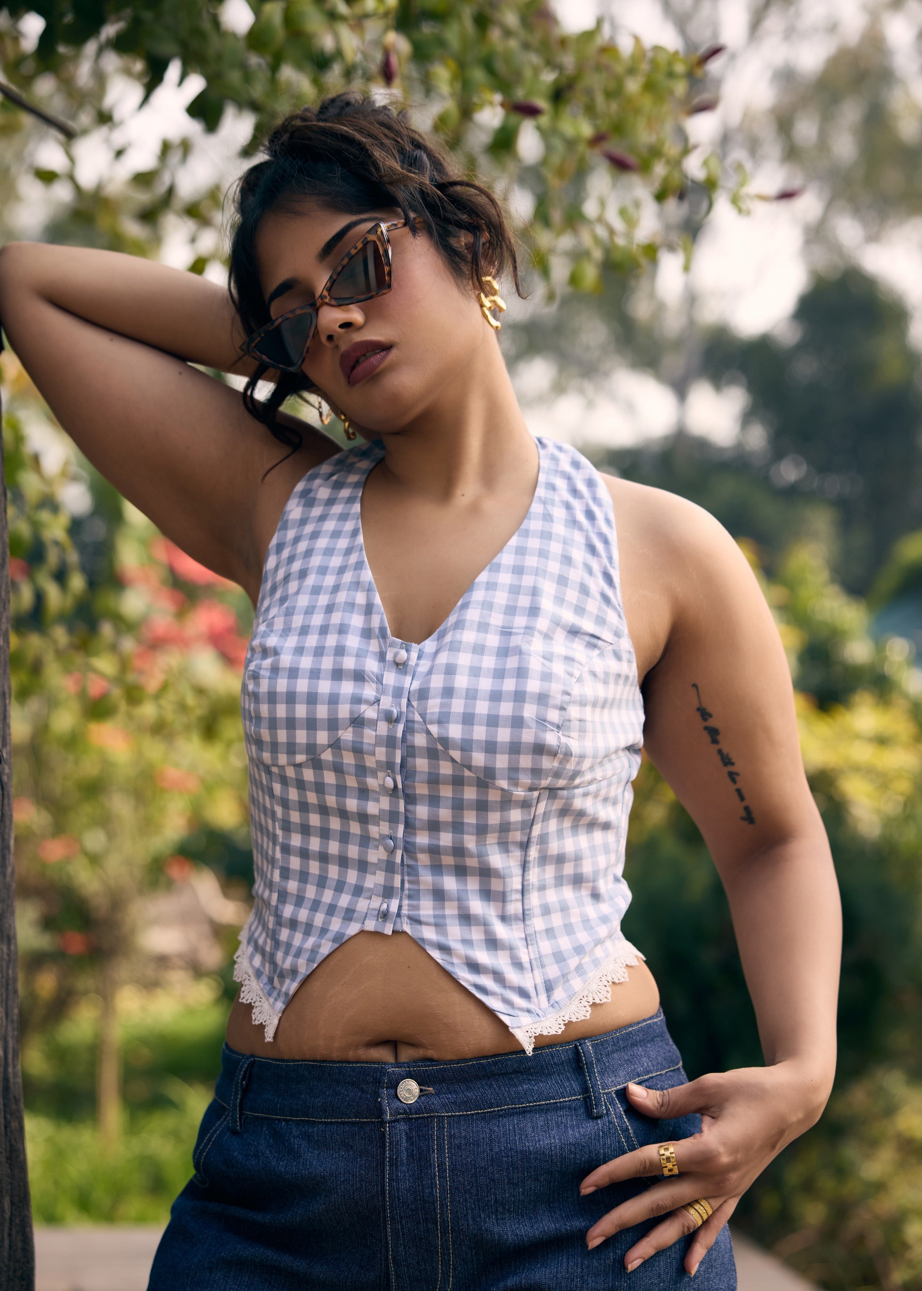 Delia Blue and White Gingham Corset Waistcoat