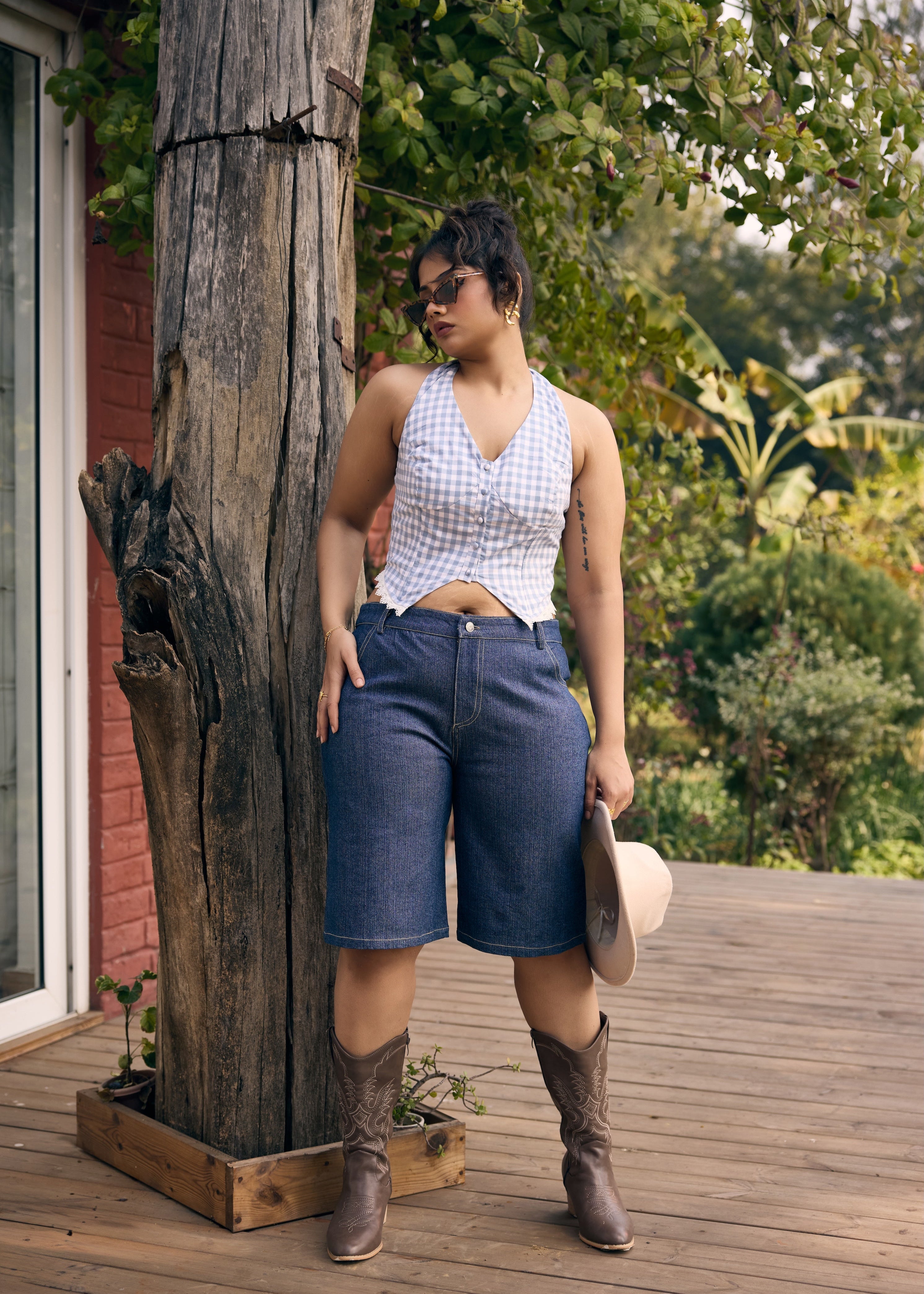 Delia Blue and White Gingham Corset Waistcoat