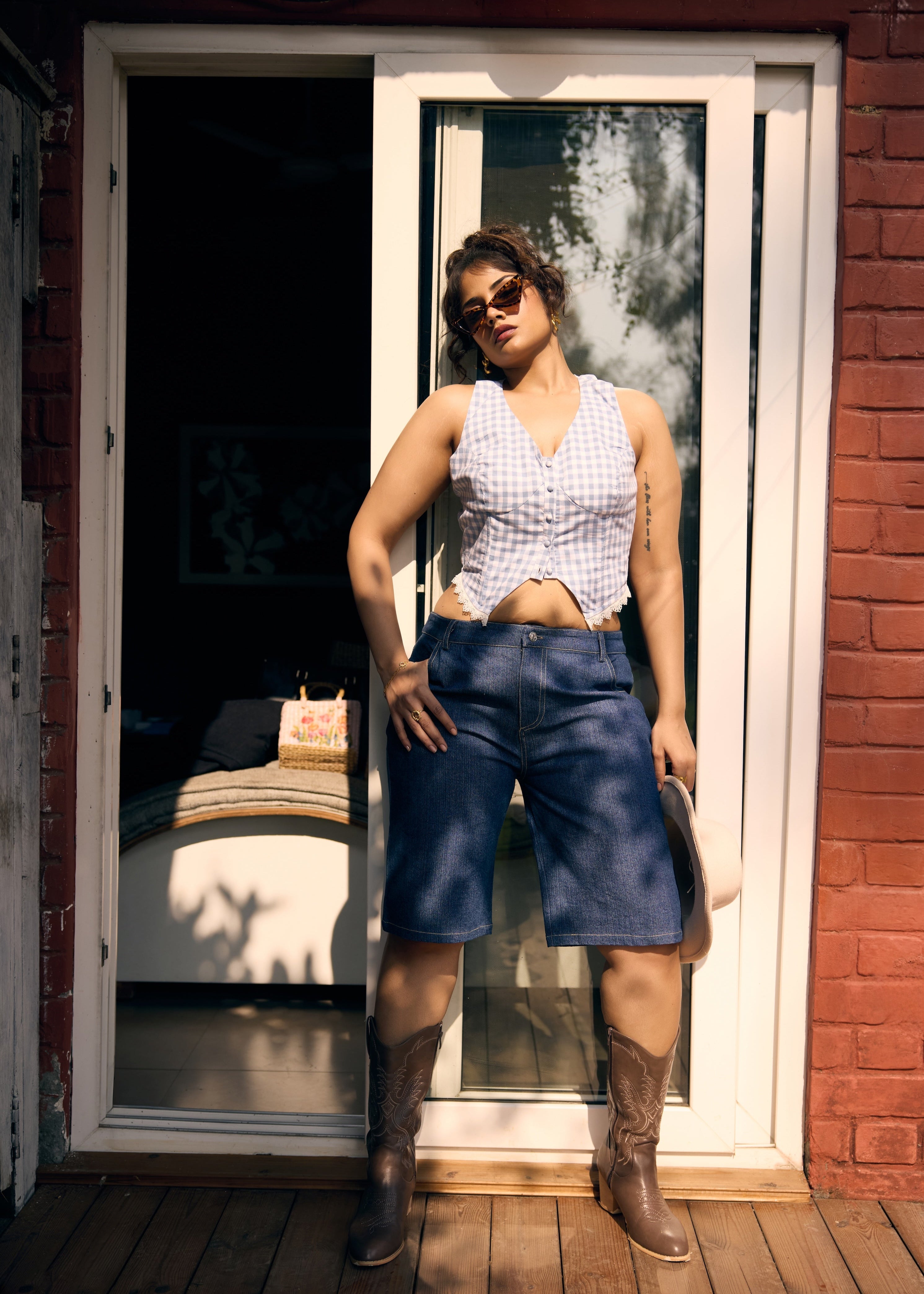 Delia Blue and White Gingham Corset Waistcoat