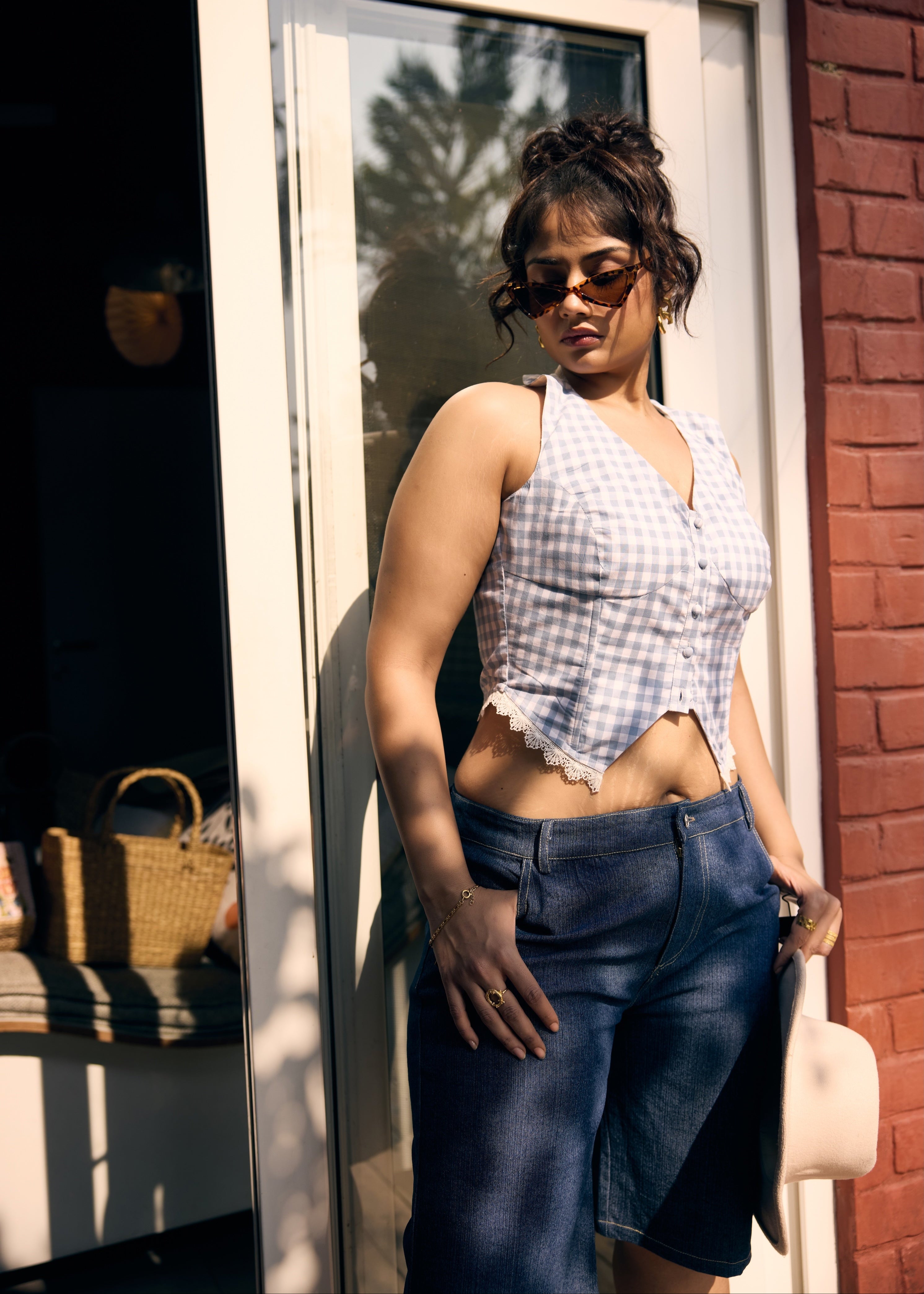 Delia Blue and White Gingham Corset Waistcoat