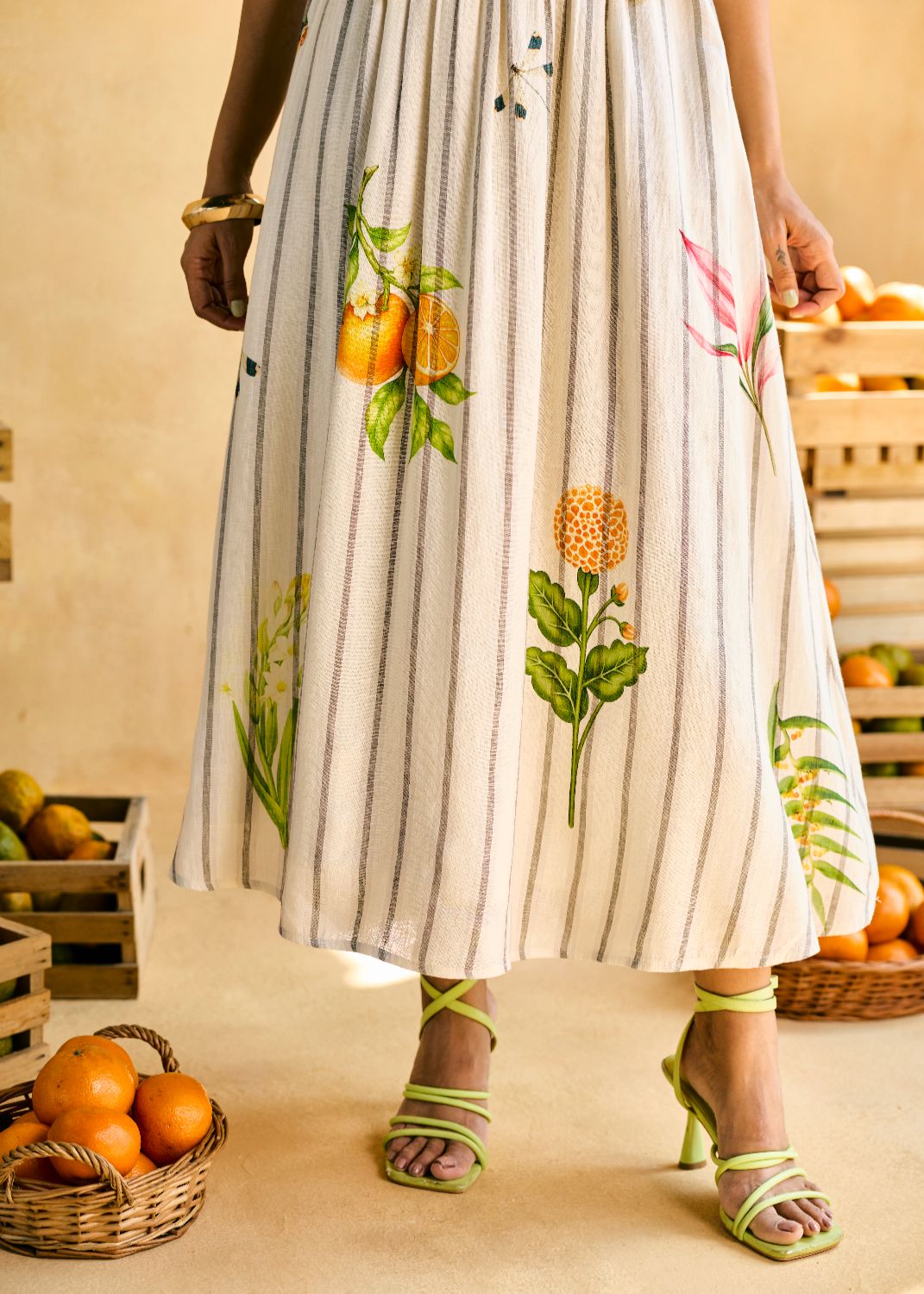 Garden Stripe Gathered Skirt