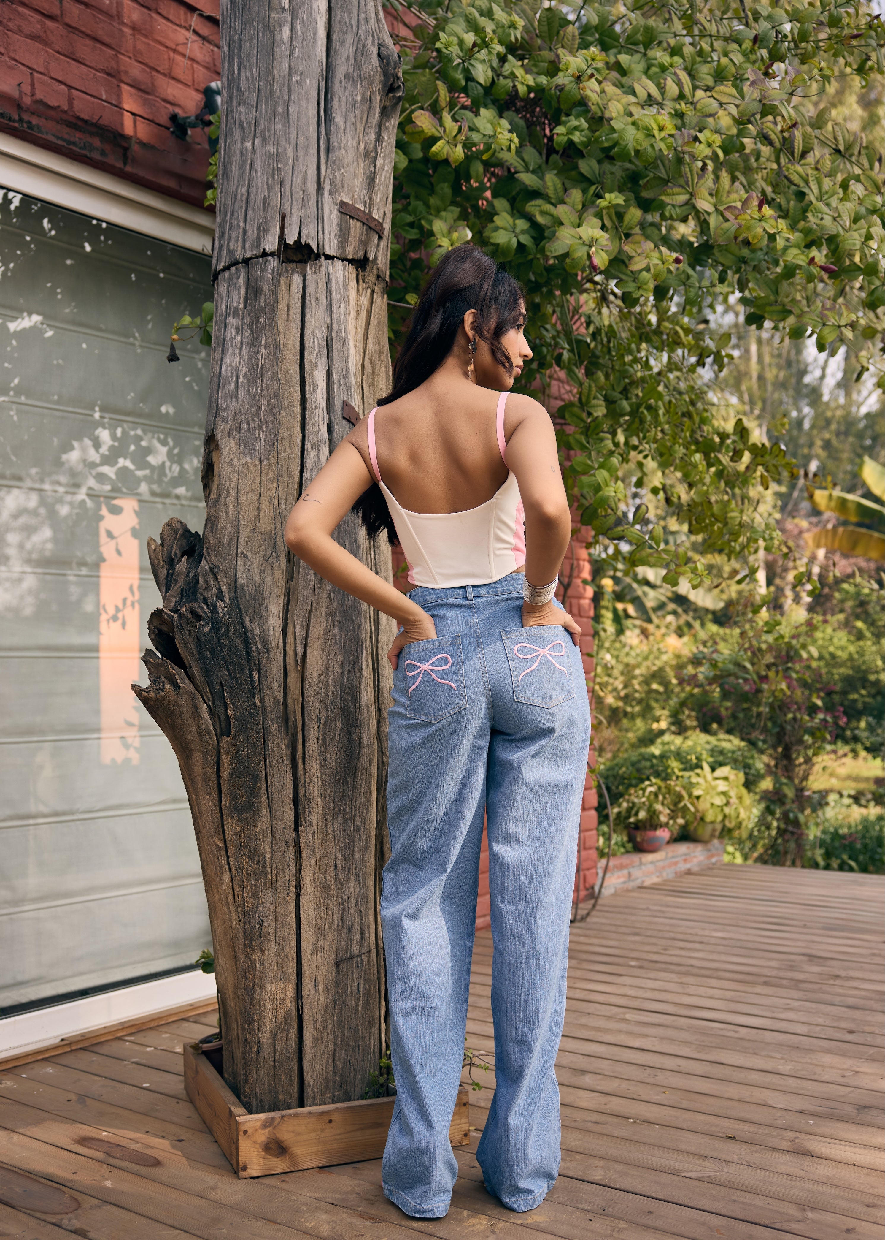Rebecca White and Pink Colorblock Corset Top