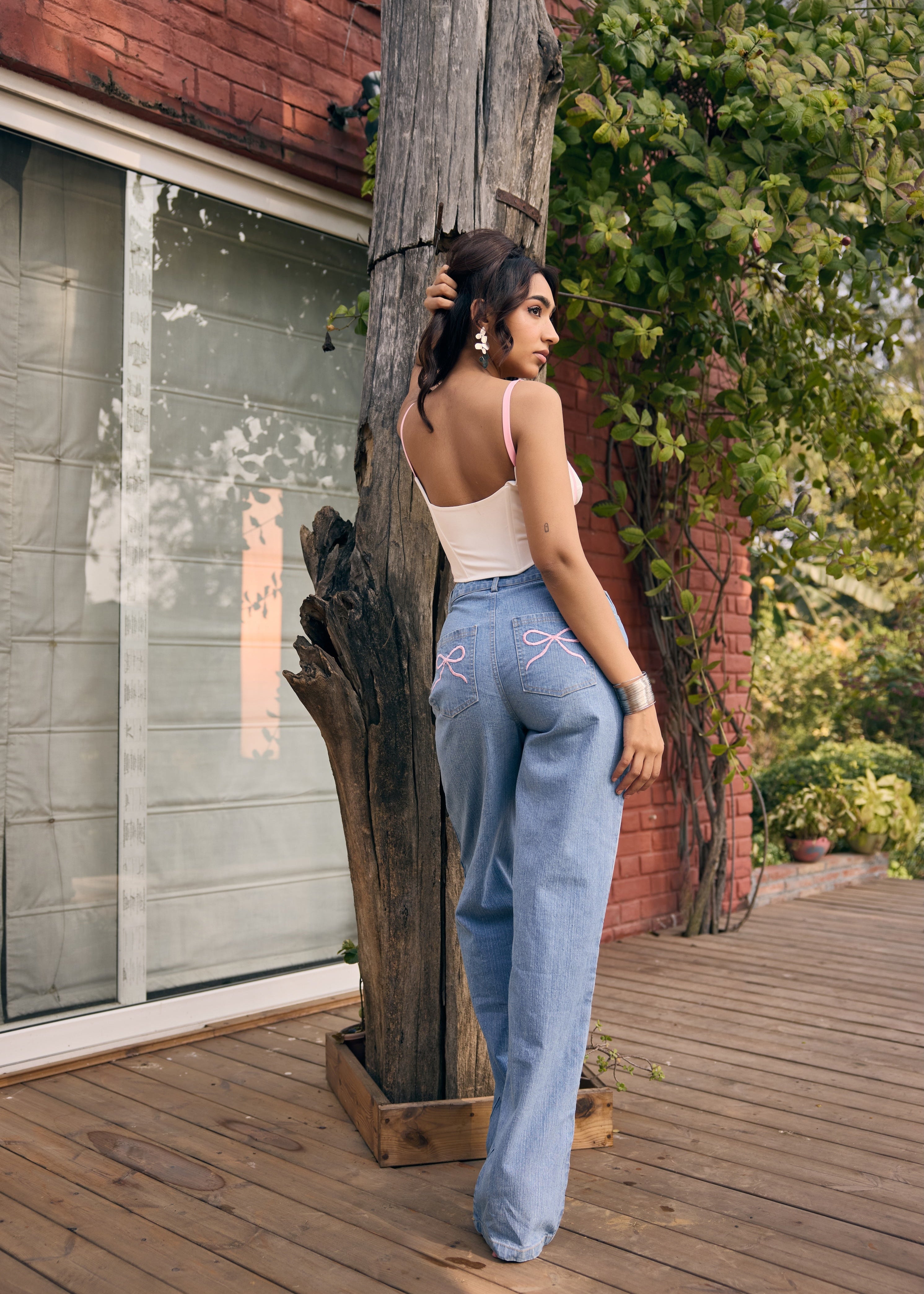 Rebecca White and Pink Colorblock Corset Top