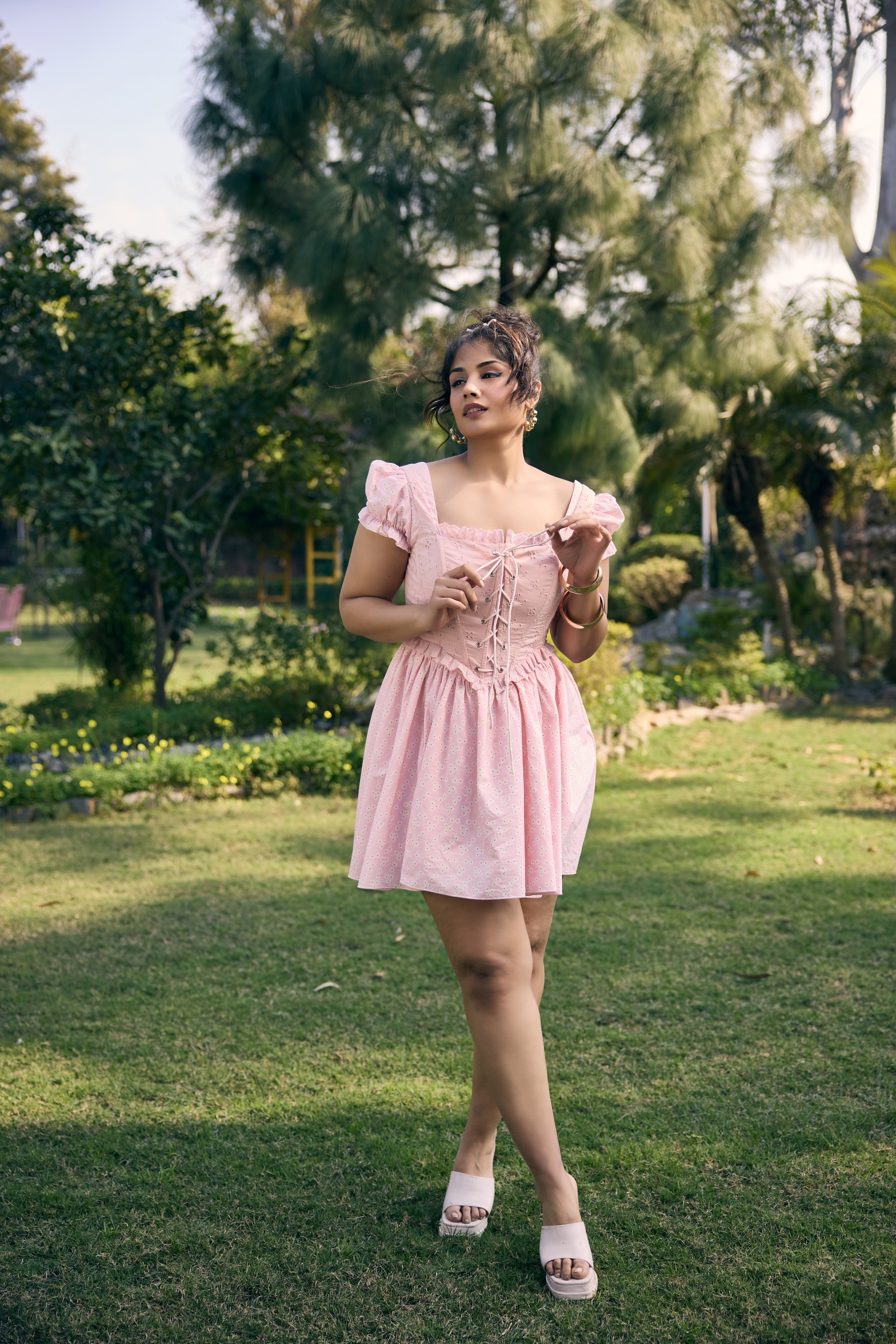 Murial Pastel Pink Tie-Up Corset