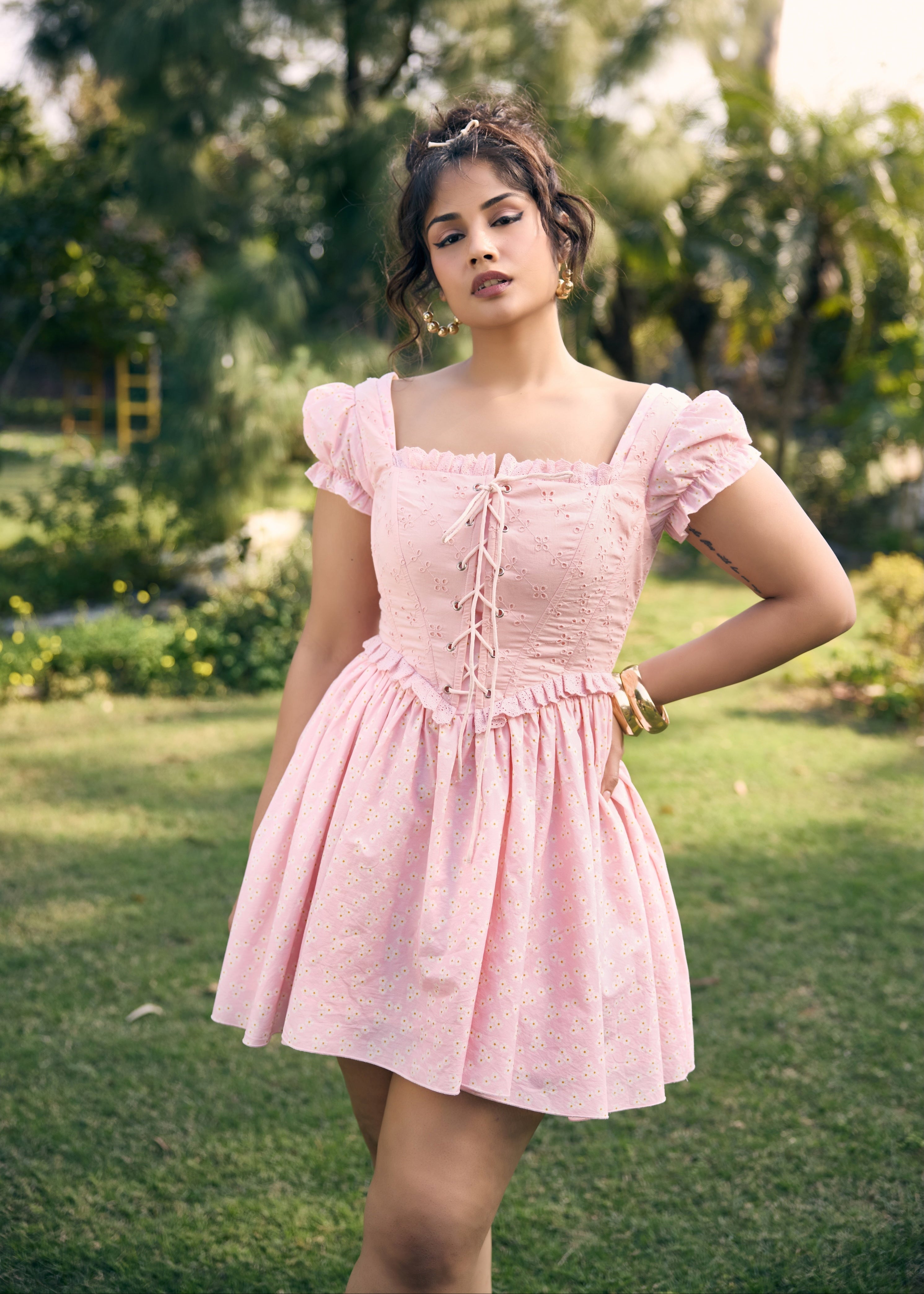 Murial Pastel Pink Tie-Up Corset