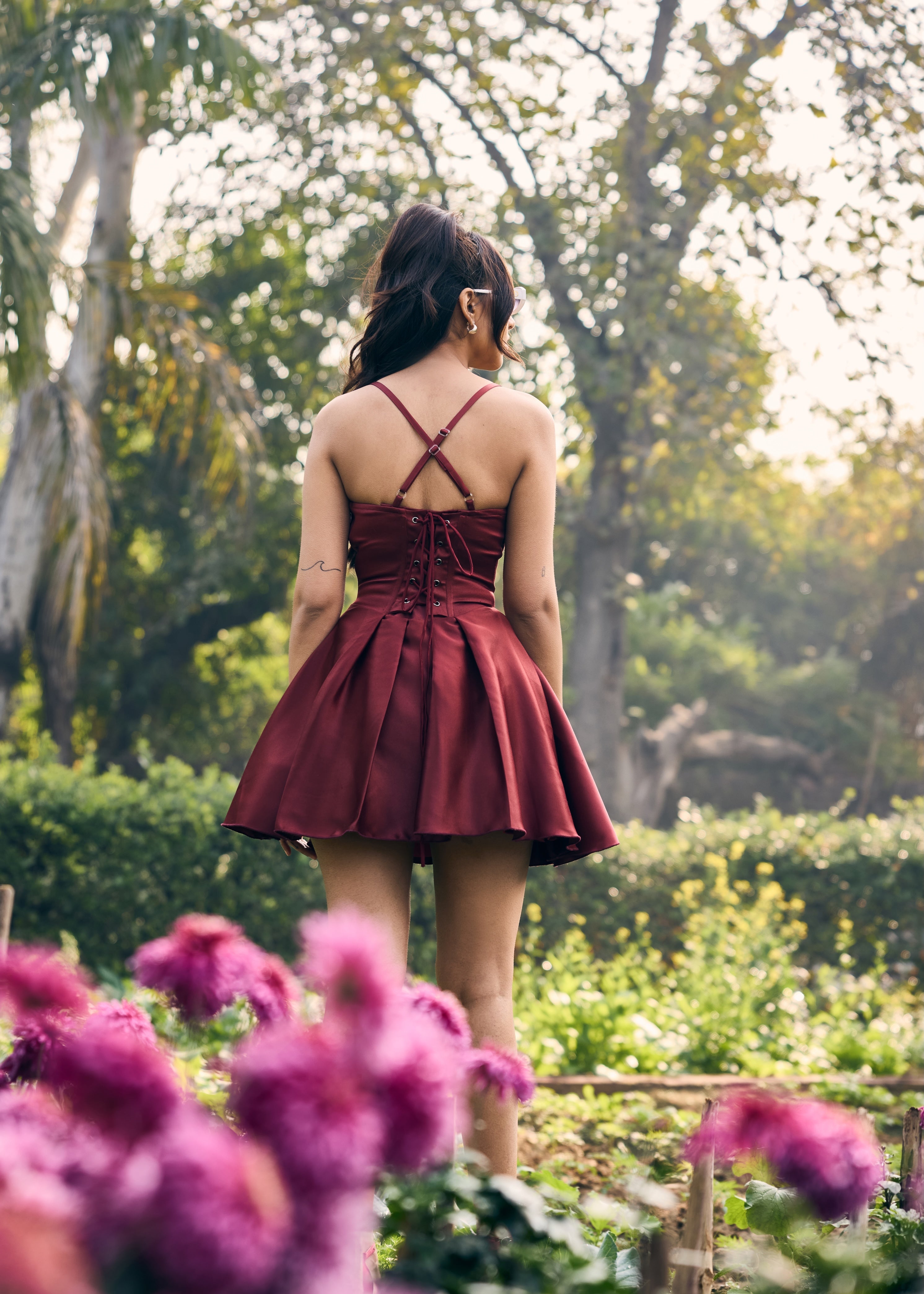 Dora Maroon Satin Mini Corset Dress