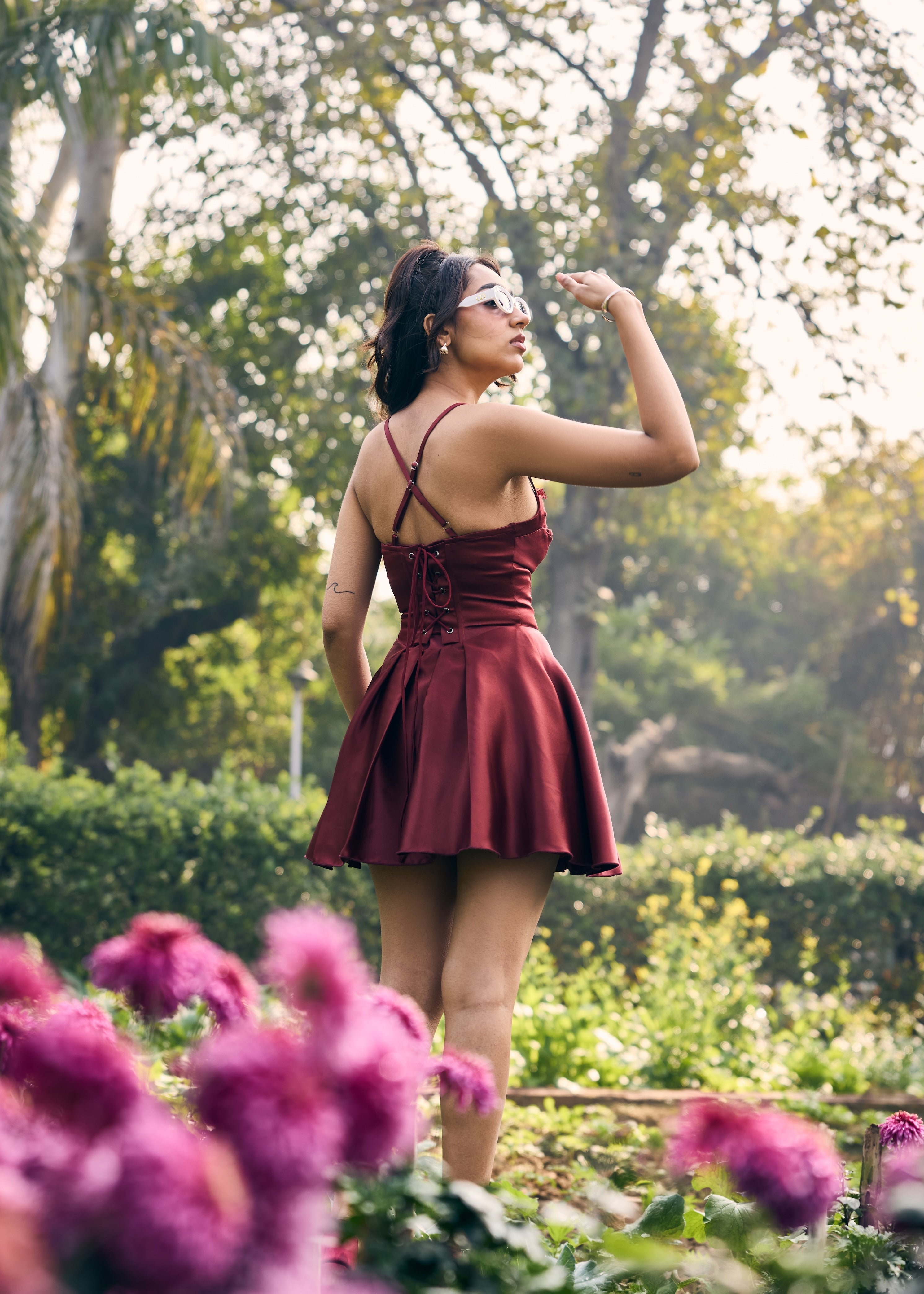 Dora Maroon Satin Mini Corset Dress