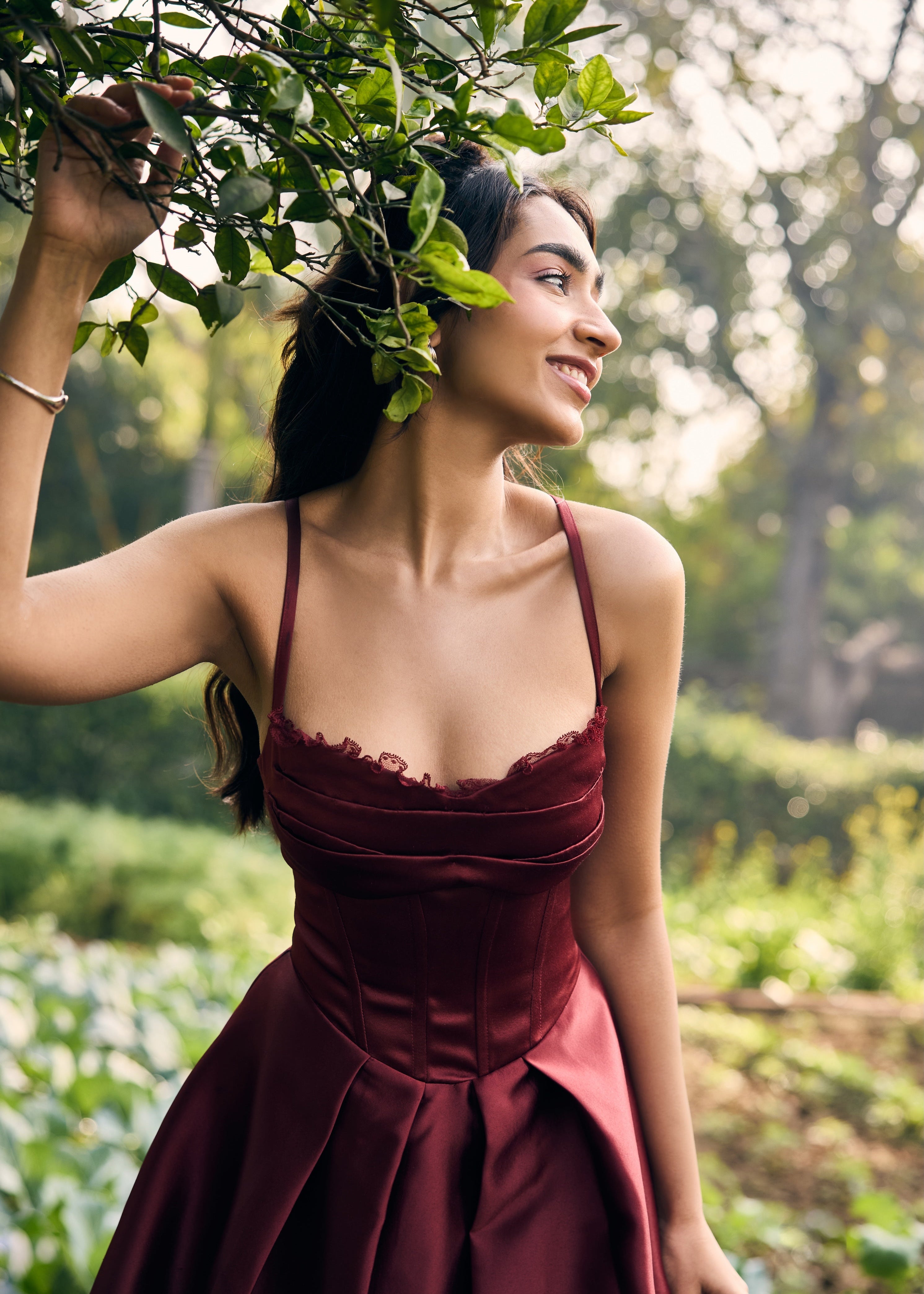 Dora Maroon Satin Mini Corset Dress