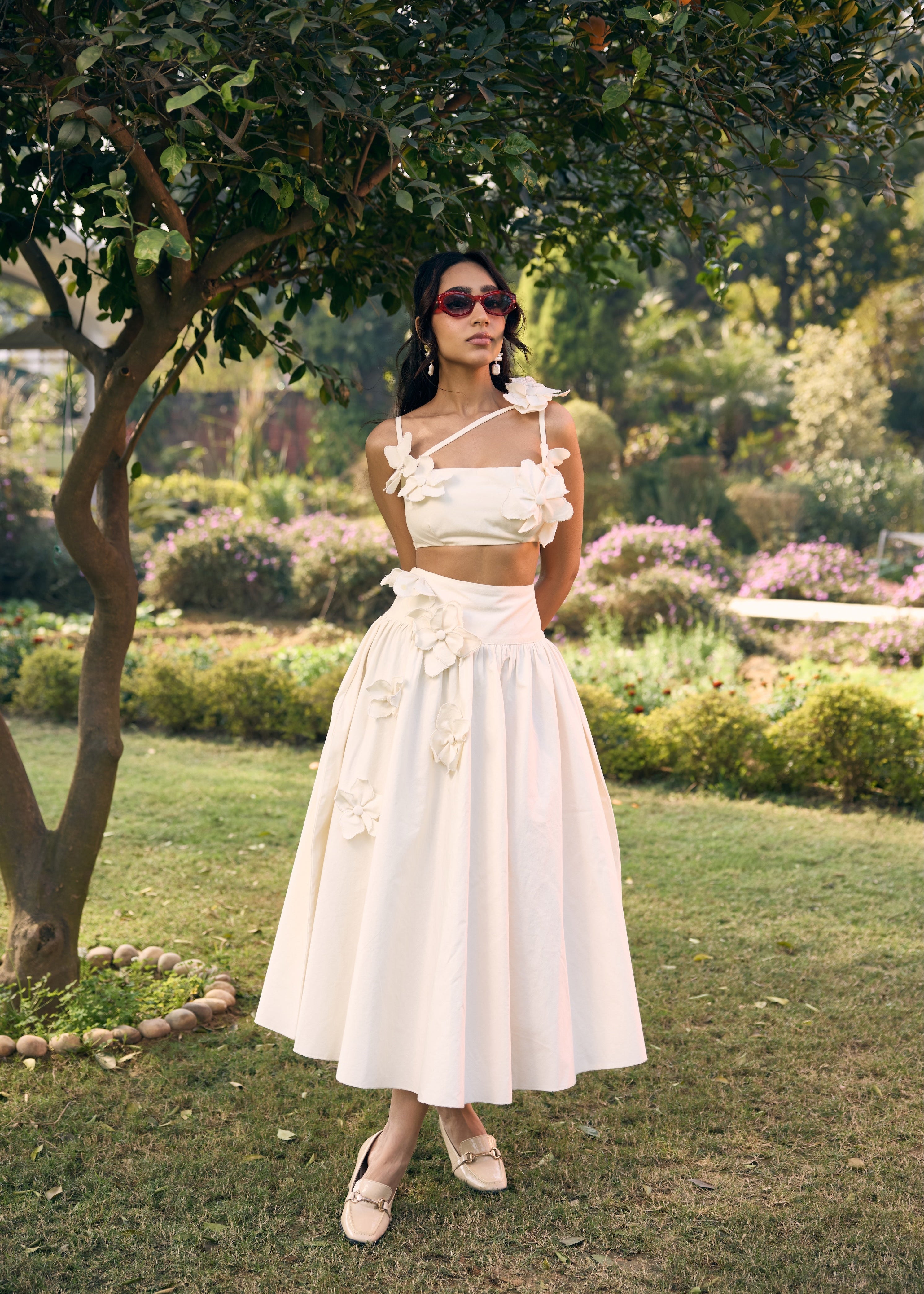 Sharla White 3D Flowers Maxi Skirt