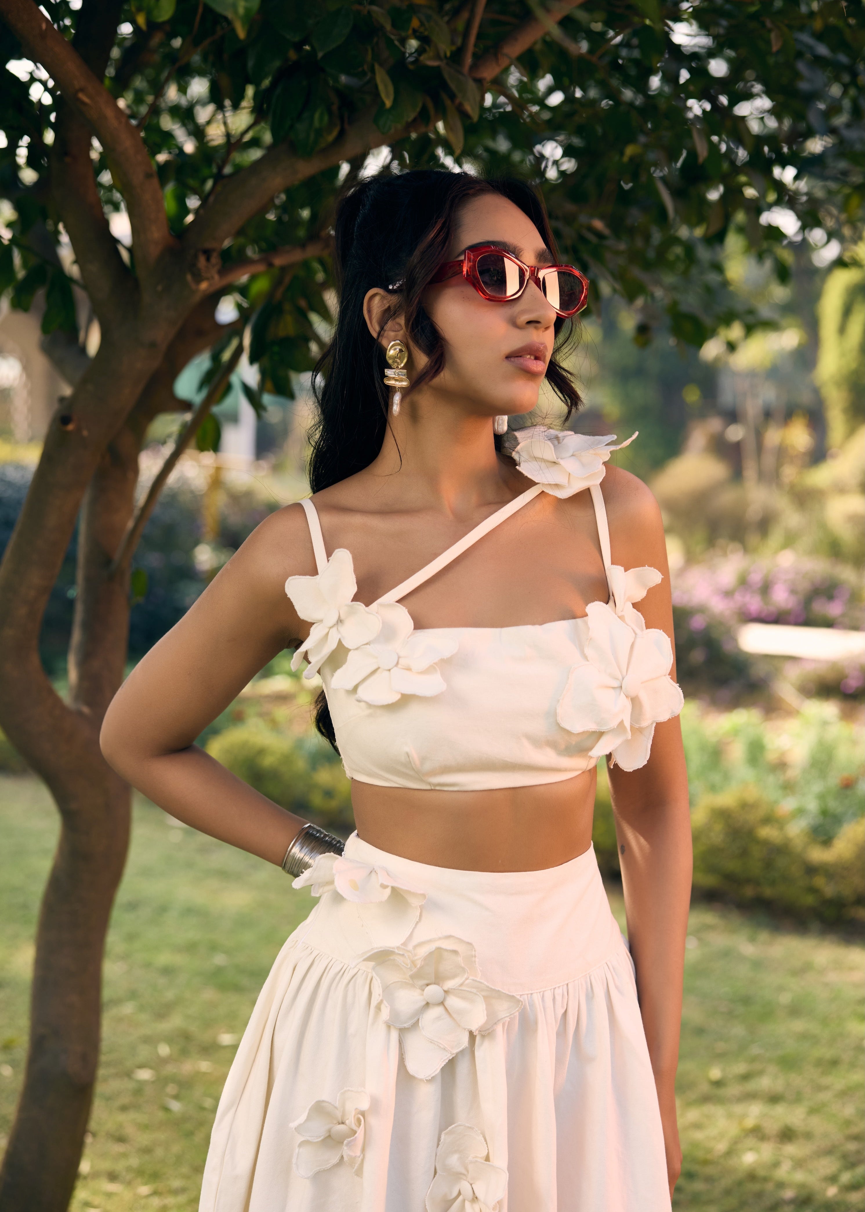 Sharla White 3D Flowers Maxi Skirt